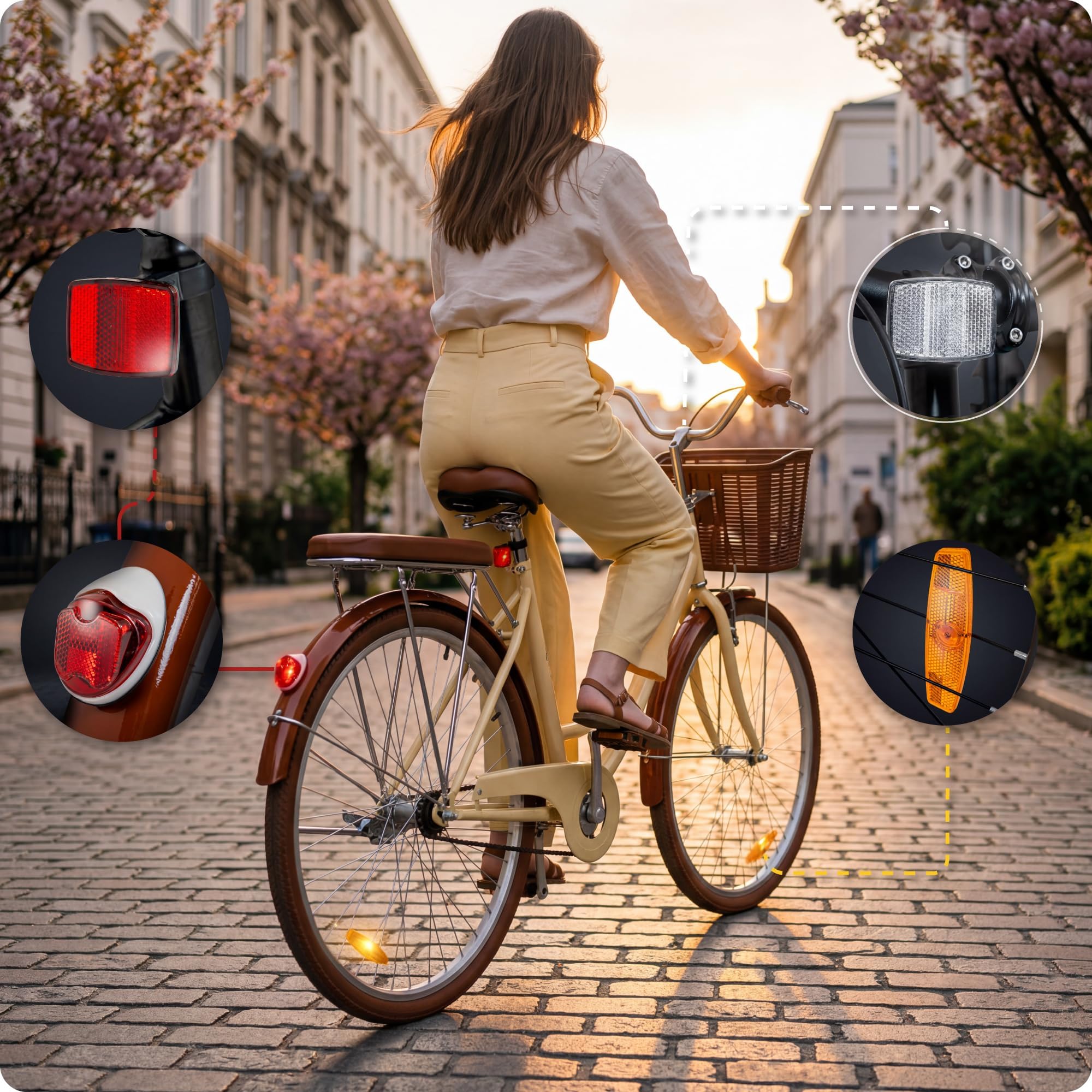 THUNDER Citybike 28 Zoll Damenfahrrad – Retro Fahrrad mit Korb & Gepäckträger, Stahlrahmen 17”, 1 Gang, V-Brake & Rücktrittbremse, Schutzbleche, Ständer,