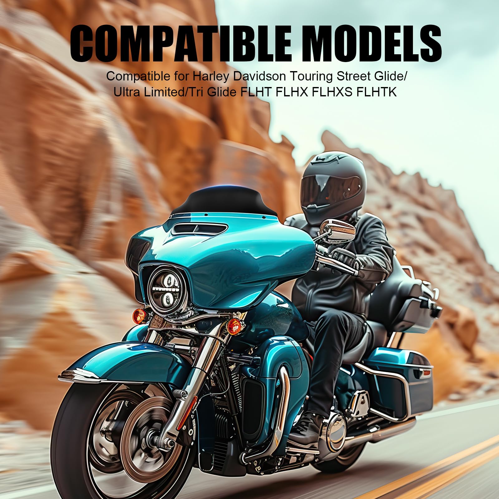 JMTBNO Parabrezza Onda Nero 11,4 cm Compatibile per Harley Davidson Touring Street Glide/Electra Glide/Ultra Limited/Tri Glide FLHT FLHX FLHXS FLHTK 2014-2024