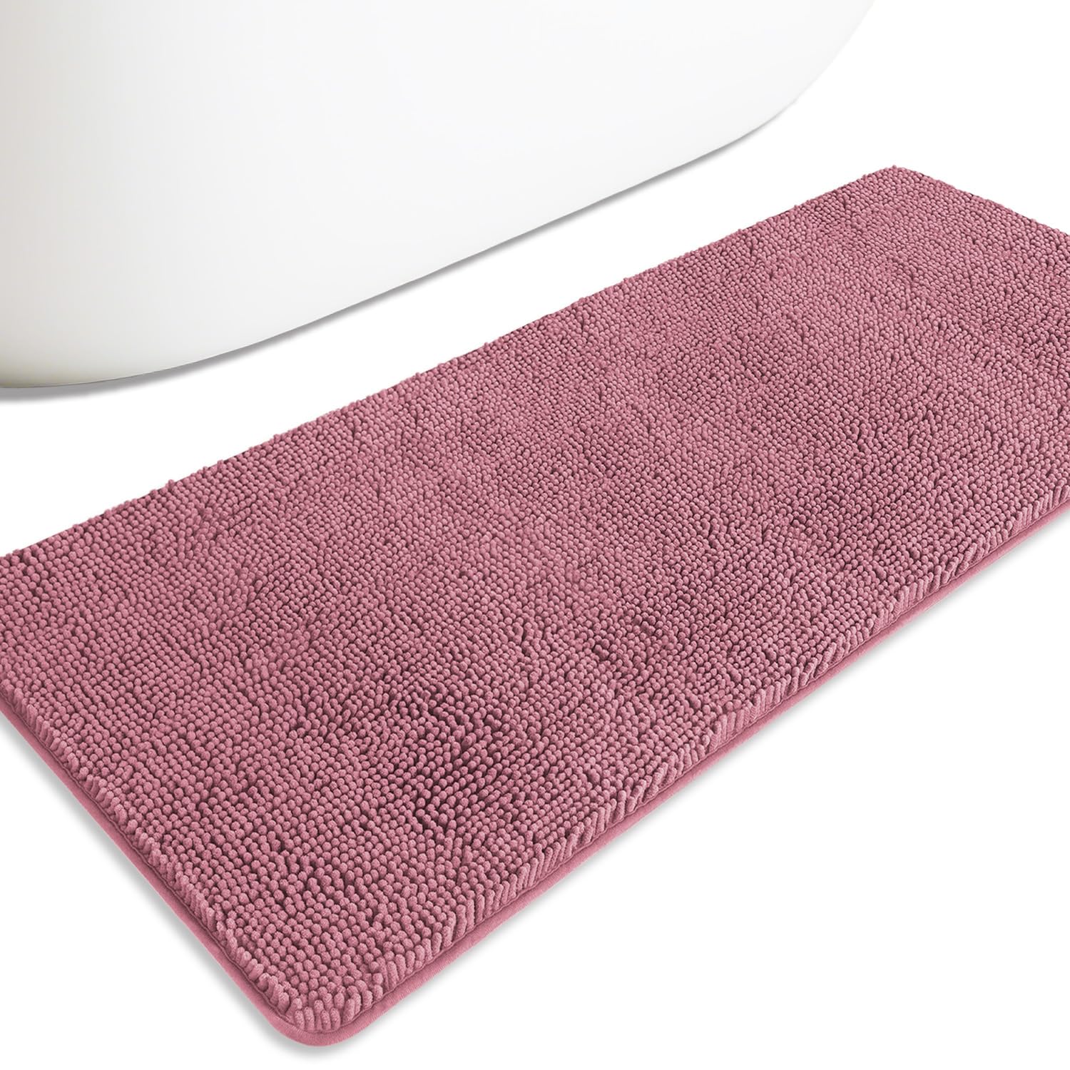 PureSwan Bathroom Runner Rug 24 x 60 Inch – Extra Large Long Bath Mat | Absorbent and Washable Thick Chenille Bath Rug Non-Slip Runner Rug for Bathroom, Kitchen, Shower, Sink(Dusty Rose)