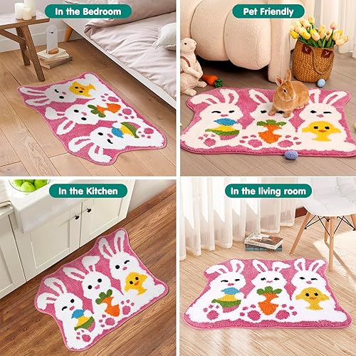 Miniatura 5 de Tapete de baño de Pascua, antideslizante, lavable, absorbente, tapete de baño de Pascua, alfombra de conejo, alfombra suave para dormitorio, sala de