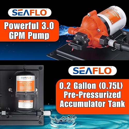 Miniatura 8 de SEAFLO Sistema de Bomba de Agua y Tanque Acumulador Serie 33 - 115V, 3,3 GPM, 45 PSI, Tanque de 0,2 Galones | Reduce el Ciclado | Para Uso Marino,
