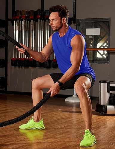 Miniatura 2 de MAGCOMSEN Camiseta sin mangas de algodón para hombre, camisetas de gimnasio para entrenamiento muscular, absorbe la humedad, ligera, casual