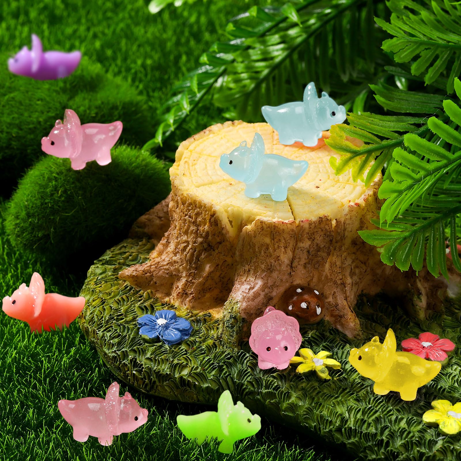 Kigley 96 PC Luminous Mini Resin Dinosaur Figures Glow in The Dark Toys Tiny Dinosaur Toys for Mini Garden Micro Landscape Aquarium Goody Bag Stuffers Decoration Party Favors