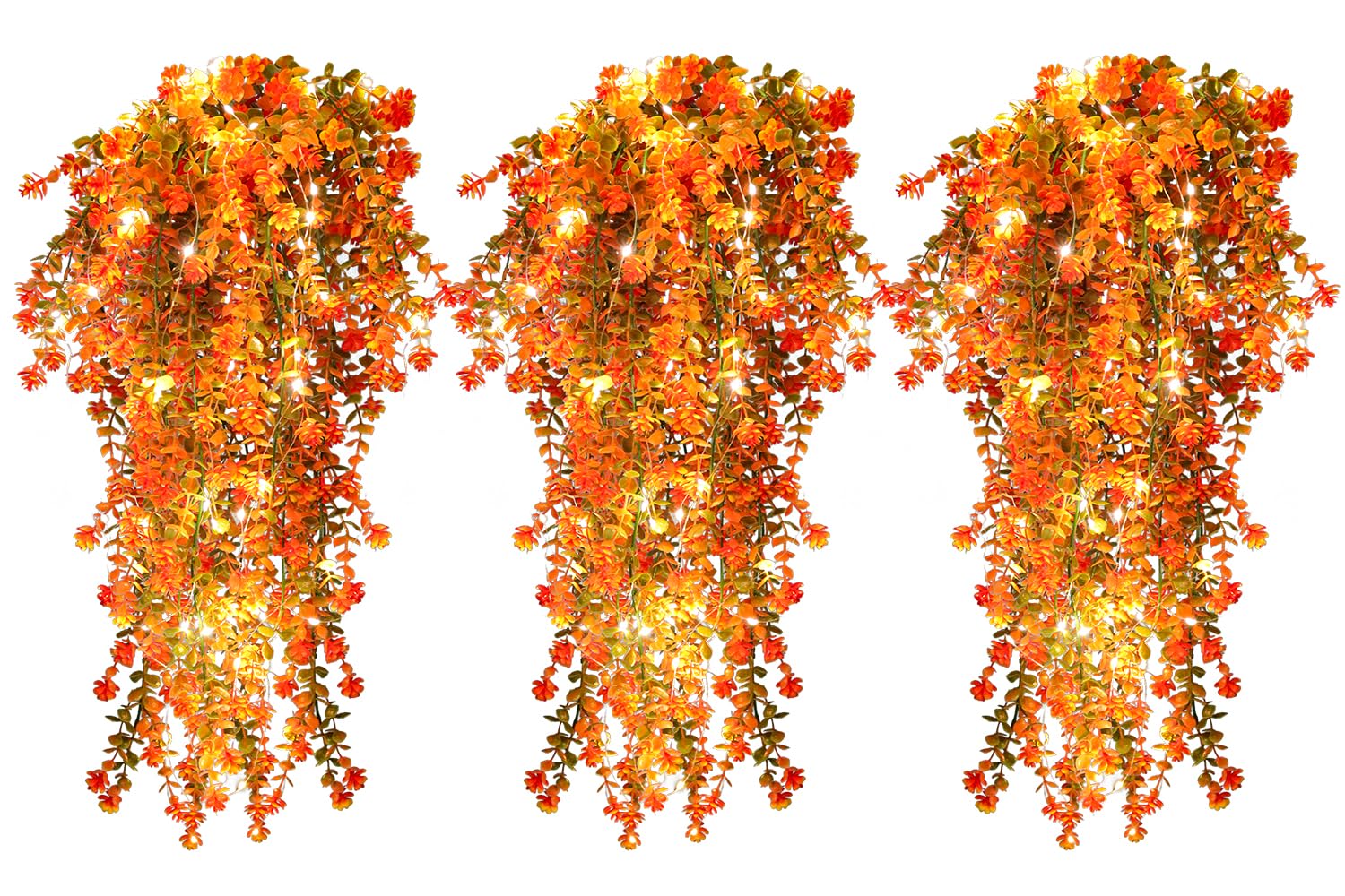 RECUTMS Fall Decor Artificial Flowers Faux Hanging Plants with Lights 3Pcs