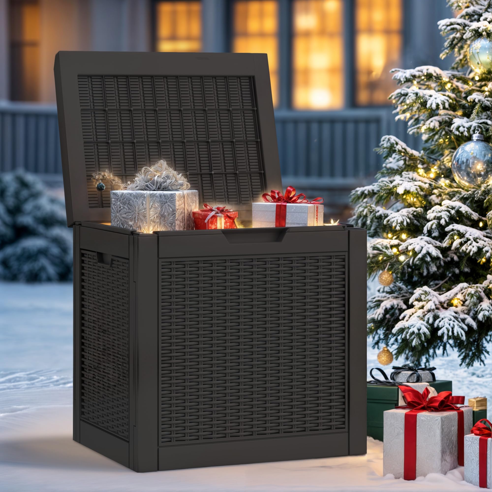 YITAHOME 118L Outdoor-Aufbewahrungsbox Rattan-Optik, Wetterfeste Resin-Box mit Schloss & Griffen, Gartenbox für Kissen, Poolzubehör & Werkzeug, Schwarz
