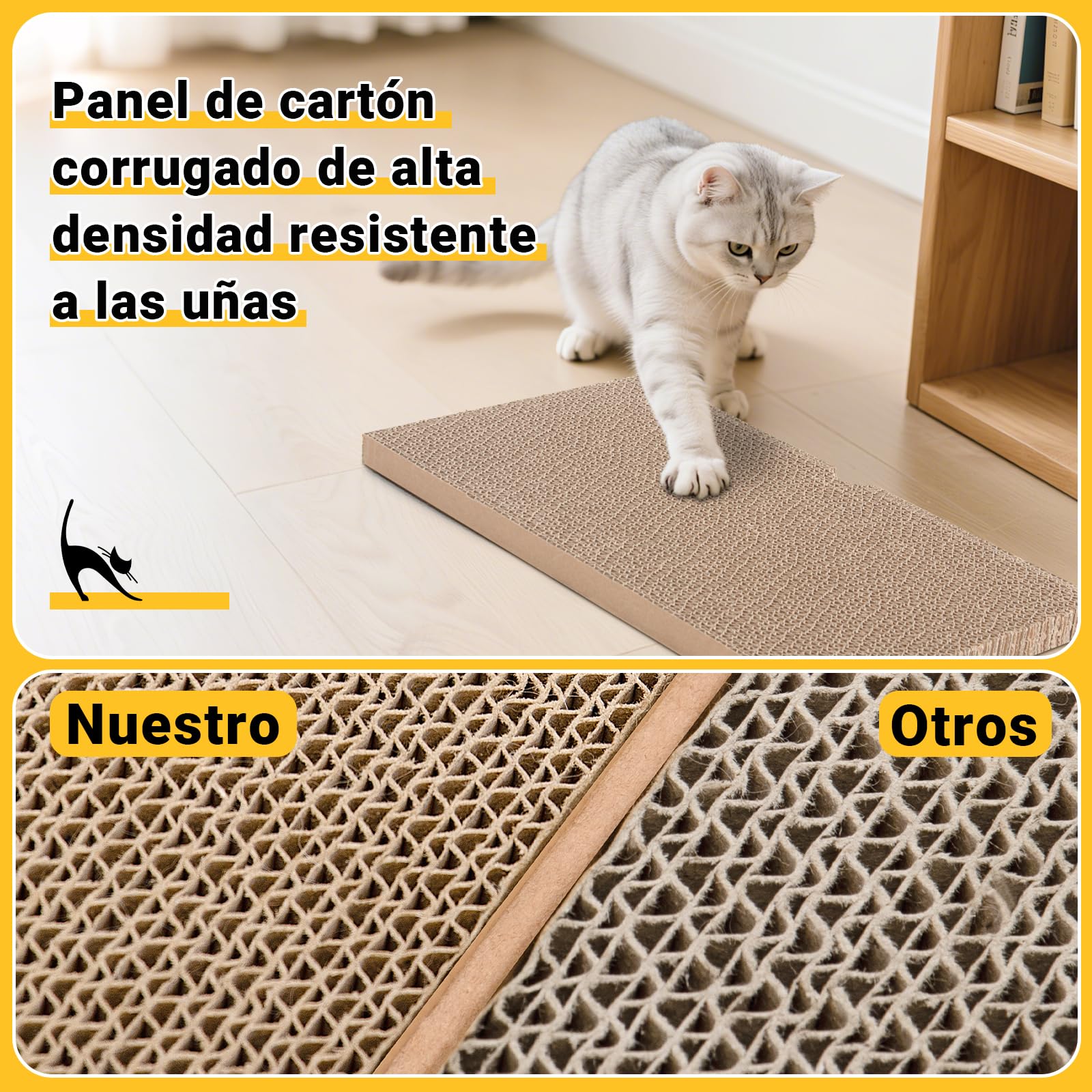 Ycozy Rascador para Gatos con 2 Cajas y 6 Tablas para rascar, Grande XXL, cartón rascador de Doble Cara para Gatos, cartón Intercambiable, Resistente