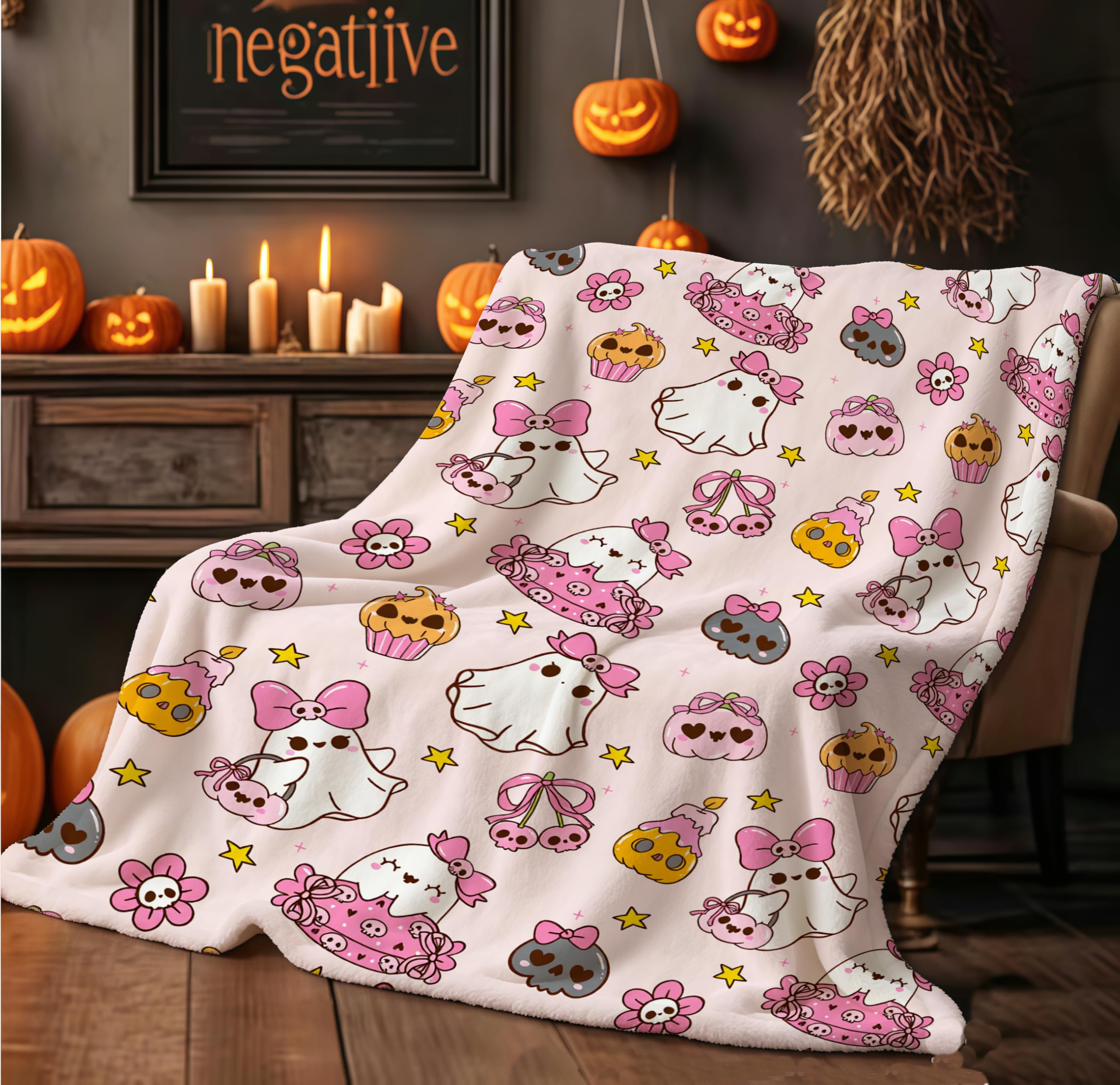 APPCRFM Halloween Throw Blanket 150x100cm - Reversible Soft Cozy Lantern Pumpkin Design - Spooky Horror Decor For Bed Sofa - Funny Scary Ambiance Gift (Orange4)
