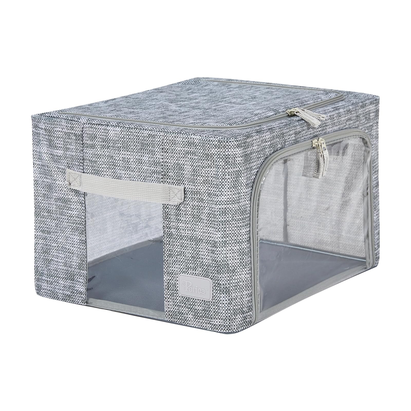 Periea ‘Beau’ Folding Collapsible Stackable Fabric Home Storage Boxes with Steel Frames (Black Grey Floral, Large) — view 39