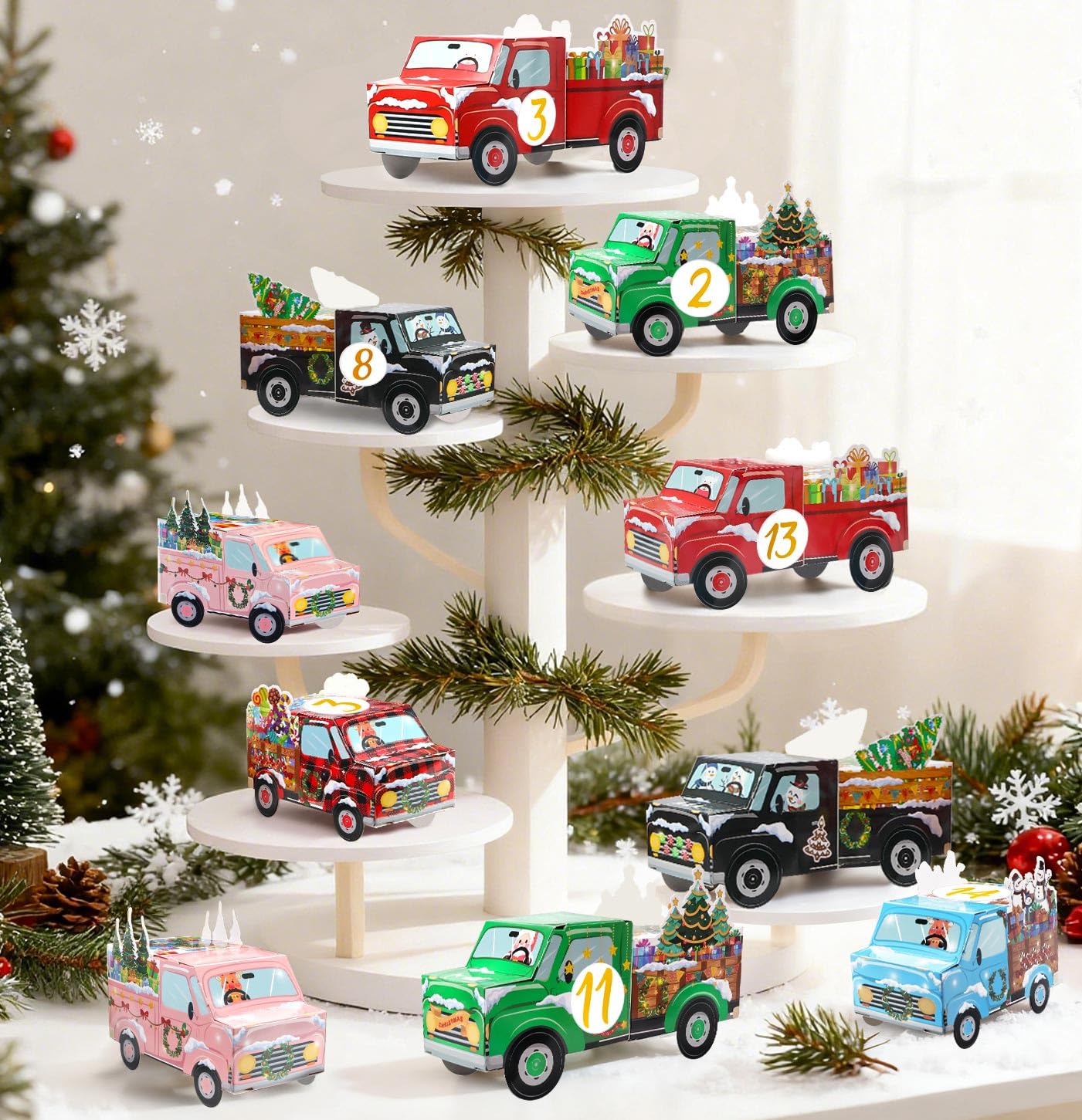 HEIPINIUYE 24 leere Adventskalenderboxen zum Selbstbefüllen, DIY leere Weihnachts-Countdown-Kalender 2025 befüllbare Adventskalenderbox für Kinder Erwachsene Xmas Truck Kalender Geschenkboxen