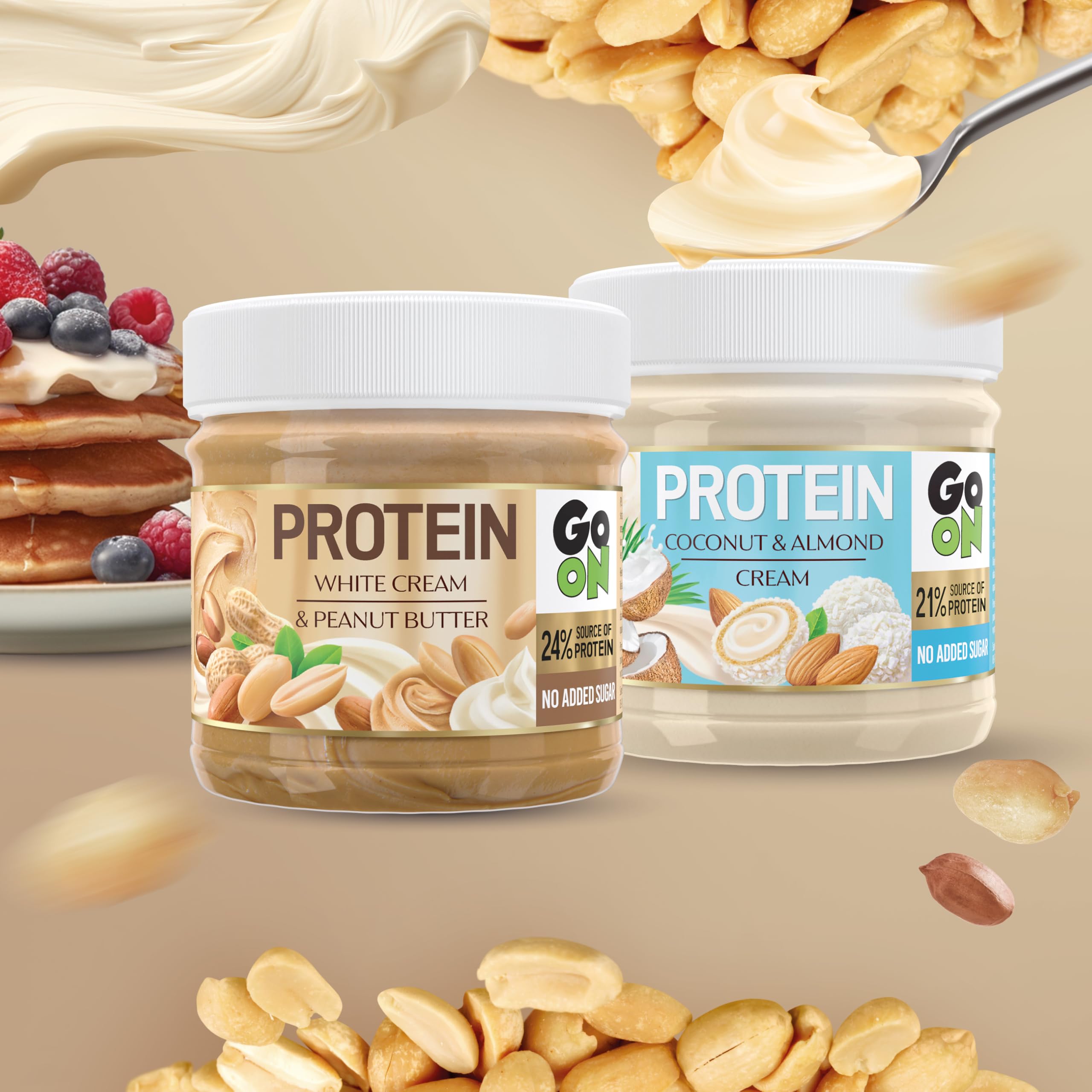 GO ON - Protein Creme Kokos-Mandel, 6x180g, 21% Protein Aufstrich, Zuckerfrei, Kokoscreme Aufstrich, Fitness Lebensmittel, Ohne Palmöl