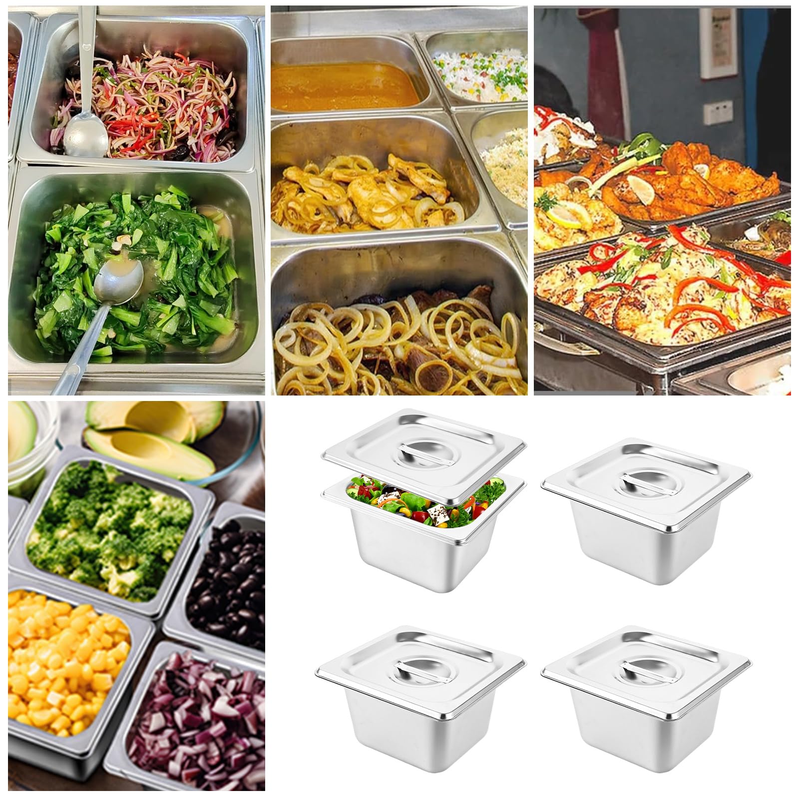 DAJAVE 4 piezas de recipientes gn con tapa, juego de cestas Gastro, recipientes de acero inoxidable con tapa, recipientes de acero inoxidable con tapa, recipientes Gastronorm, recipientes para