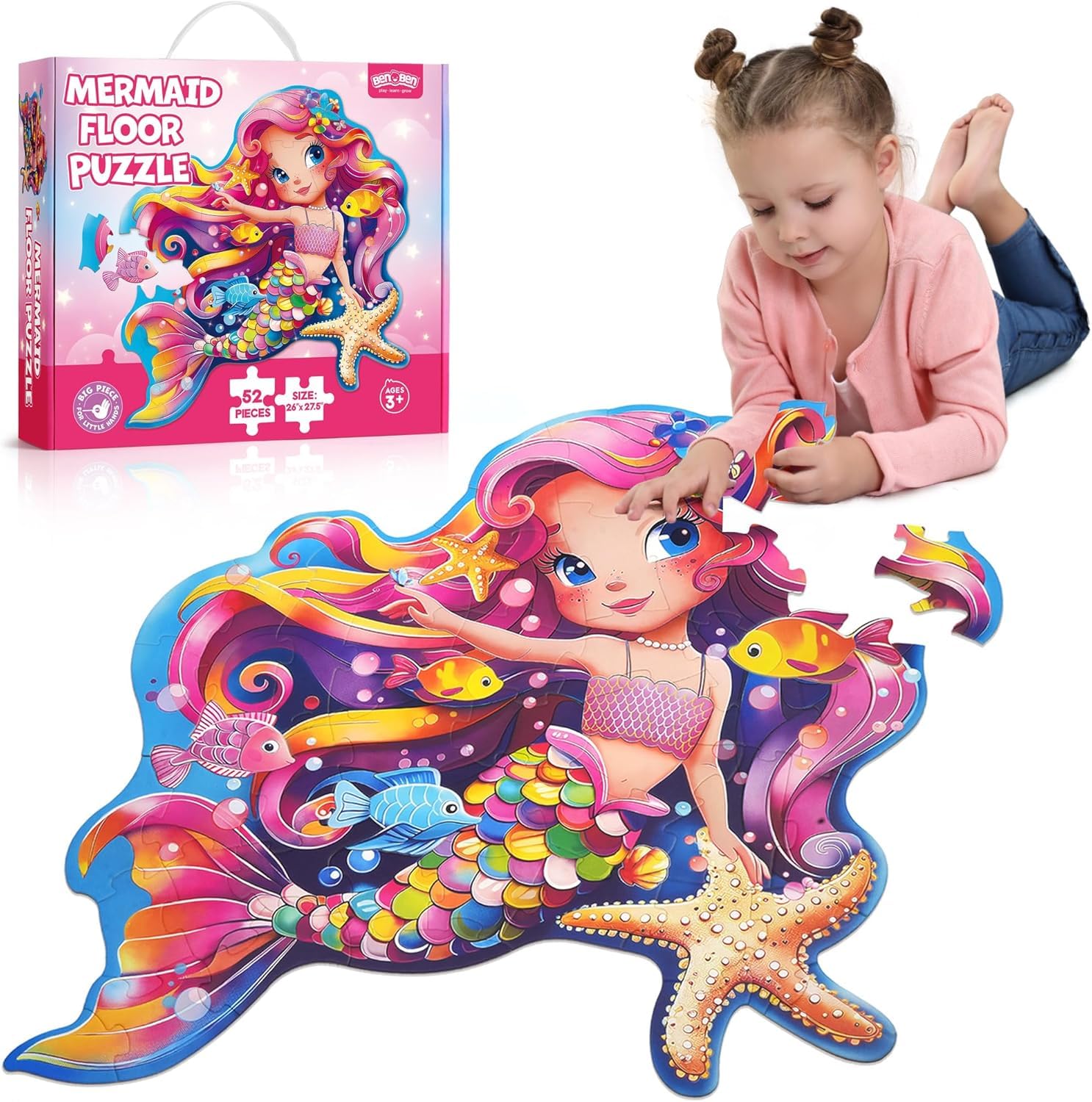 Puzzle Bambini 4 Anni XXL Sirene 52 Pezzi 66 x 70 cm Giochi Educativi 3-8 anni