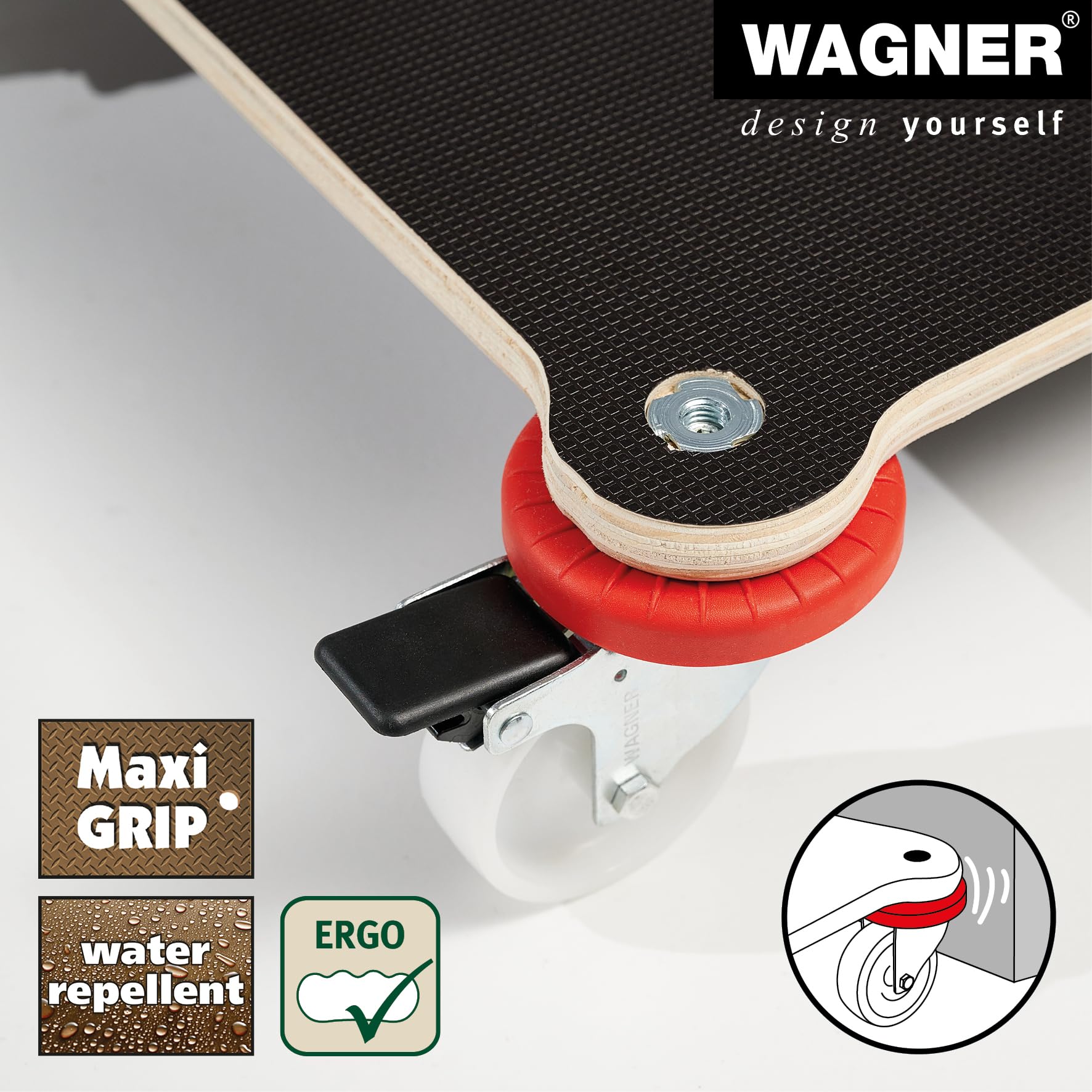 WAGNER Transportroller Transporthilfe I Schichtholz mit Grip 71 x 44 x 12,5 cm, Tragkraft 200 kg I Umzugsrollbrett für Möbel I Möbelroller für Umzüge mit Umgebung Schutzprotektoren I FSC® I Made in DE