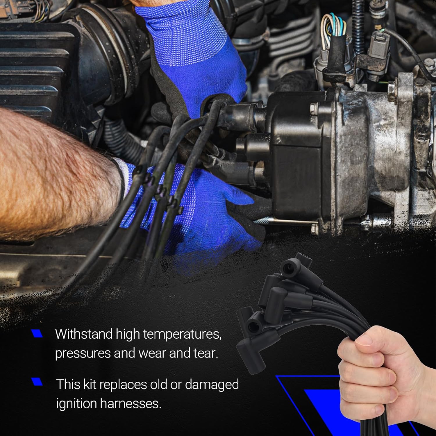 9388T High Performance Low Resistance Engine Spark Plug Wire Set for 1992-2003 Dodge Dakota Durango Ramcharger Replace# 9388T 19307633 (Set of 9)