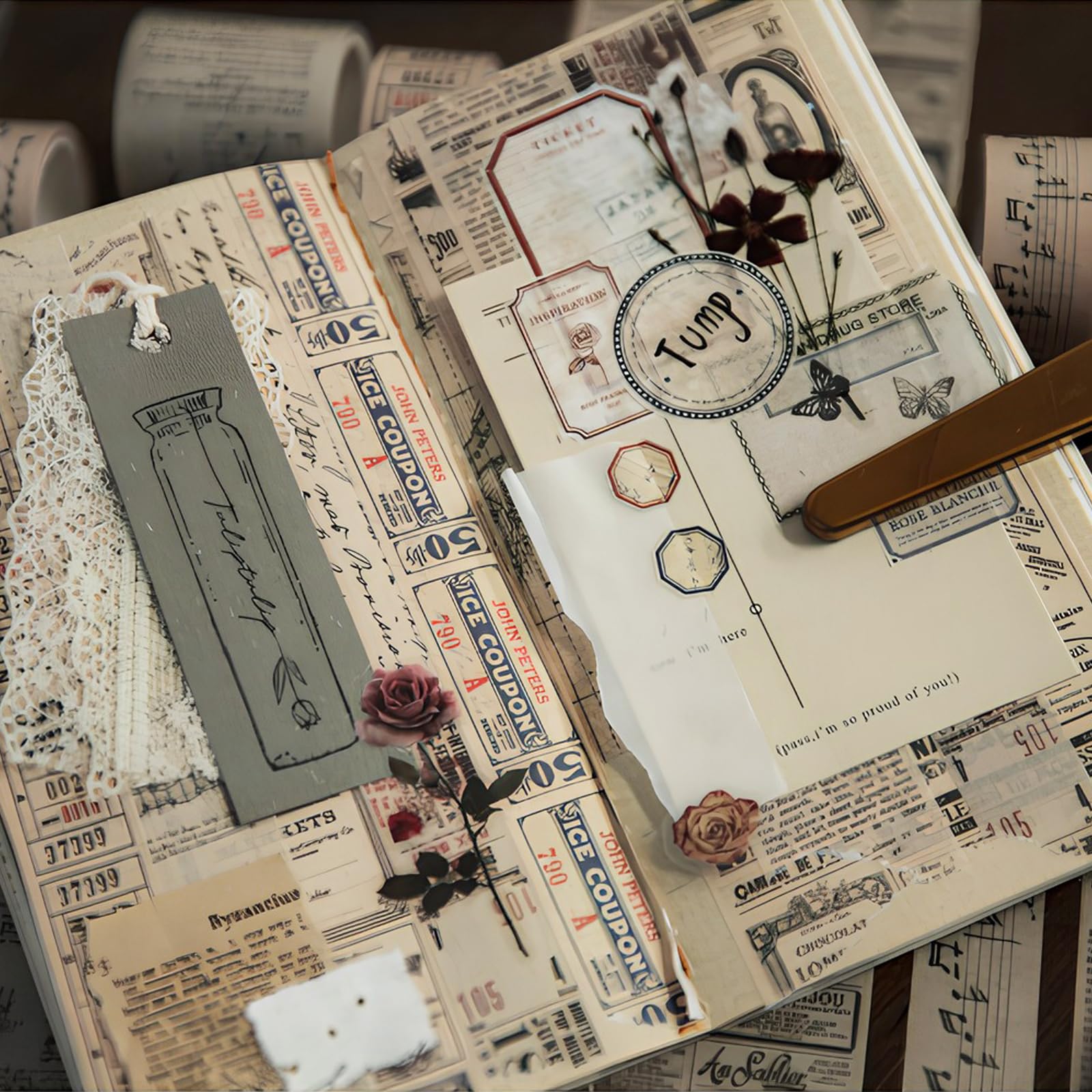 Nastro Washi Vintage 10 Rotoli - Per Scrapbooking, DIY, Decorazioni, Stile Retrò - Foto 4