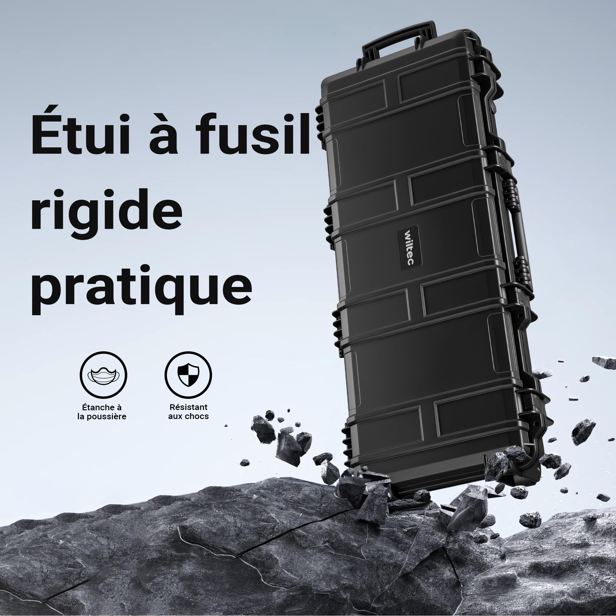 WilTec Mallette pour Armes – 98 x 42 x 17,3 cm – capacité de Charge 100 kg – pour Airsoft, Pistolets à air comprimé – avec Insert en Mousse – Valise Fusil de Chasse, Carabine, Chasseur