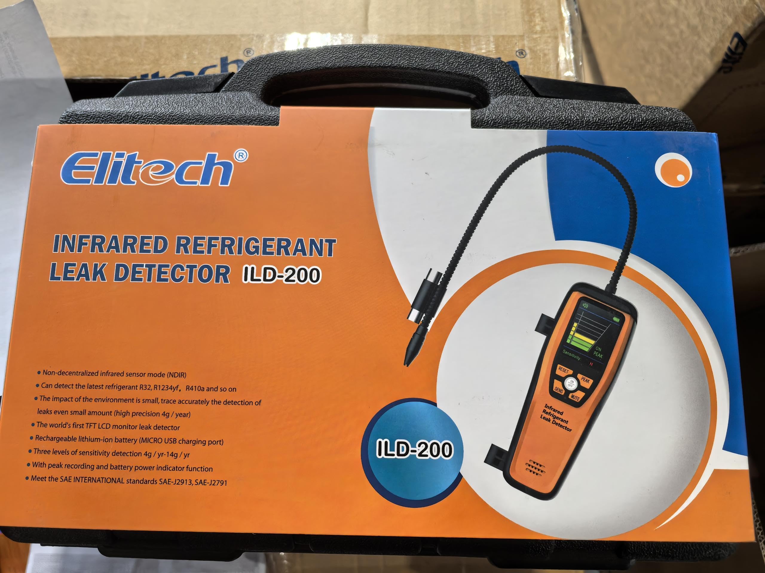 Elitech Rilevatore di perdite di frigorifero a infrarossi ILD-200 Max, alta precisione 1g/anno, sensore 10 anni di durata, rilevamento CFC/HFC/HCFC/HFO per professionisti HVAC/R