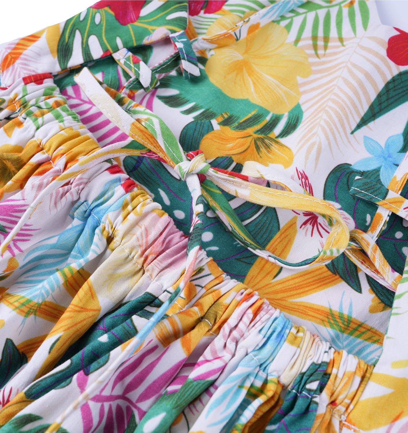 FKKFYY Girls Hawaiian Sundress Tropical Floral Print Cross Back Tie High Low Ruffle Hem Summer Beach Dress for Kids 18M-12Y