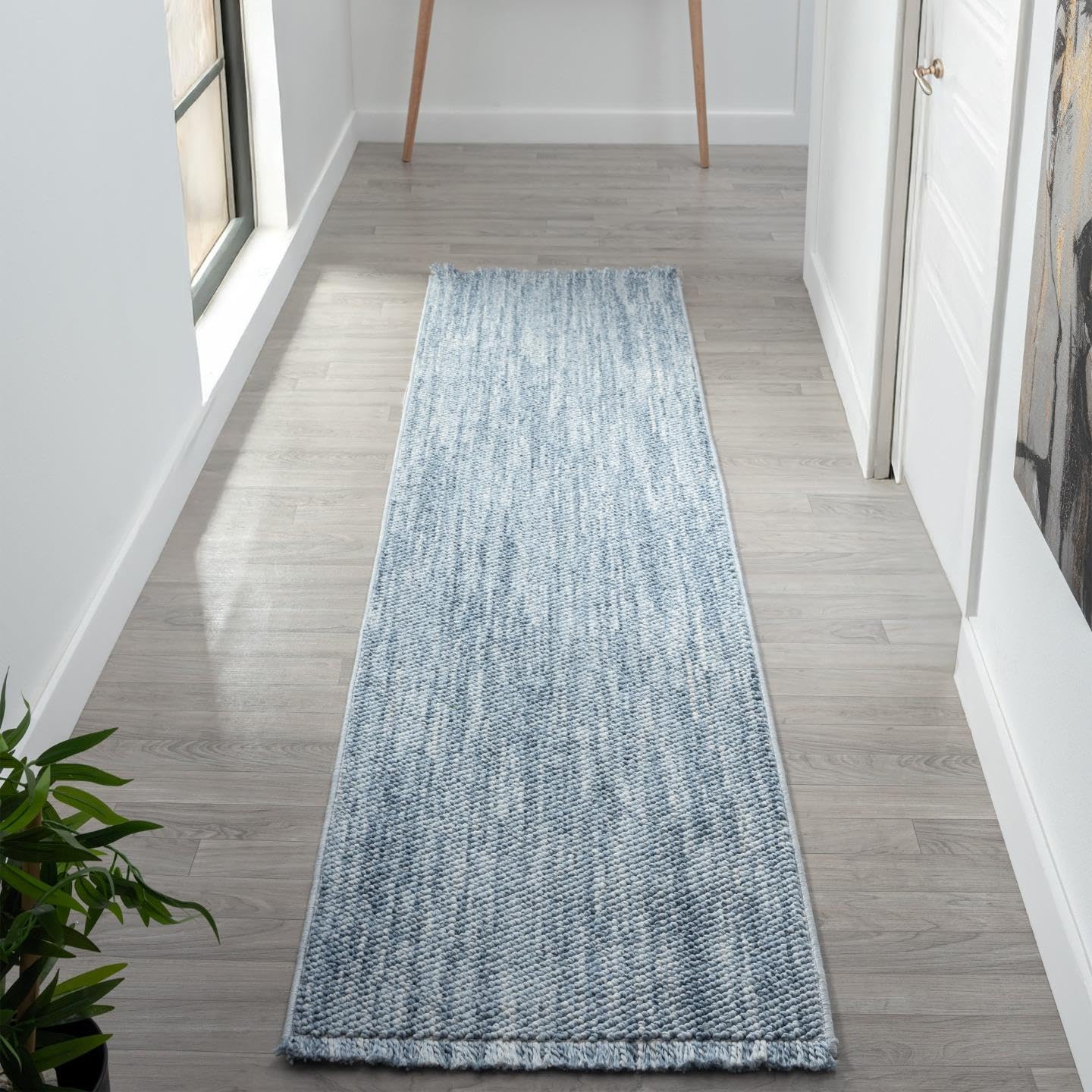 LUXE WEAVERS Solid Machine Woven Blue 2x8 Area Rug, Indoor Stain-Resistant Carpet
