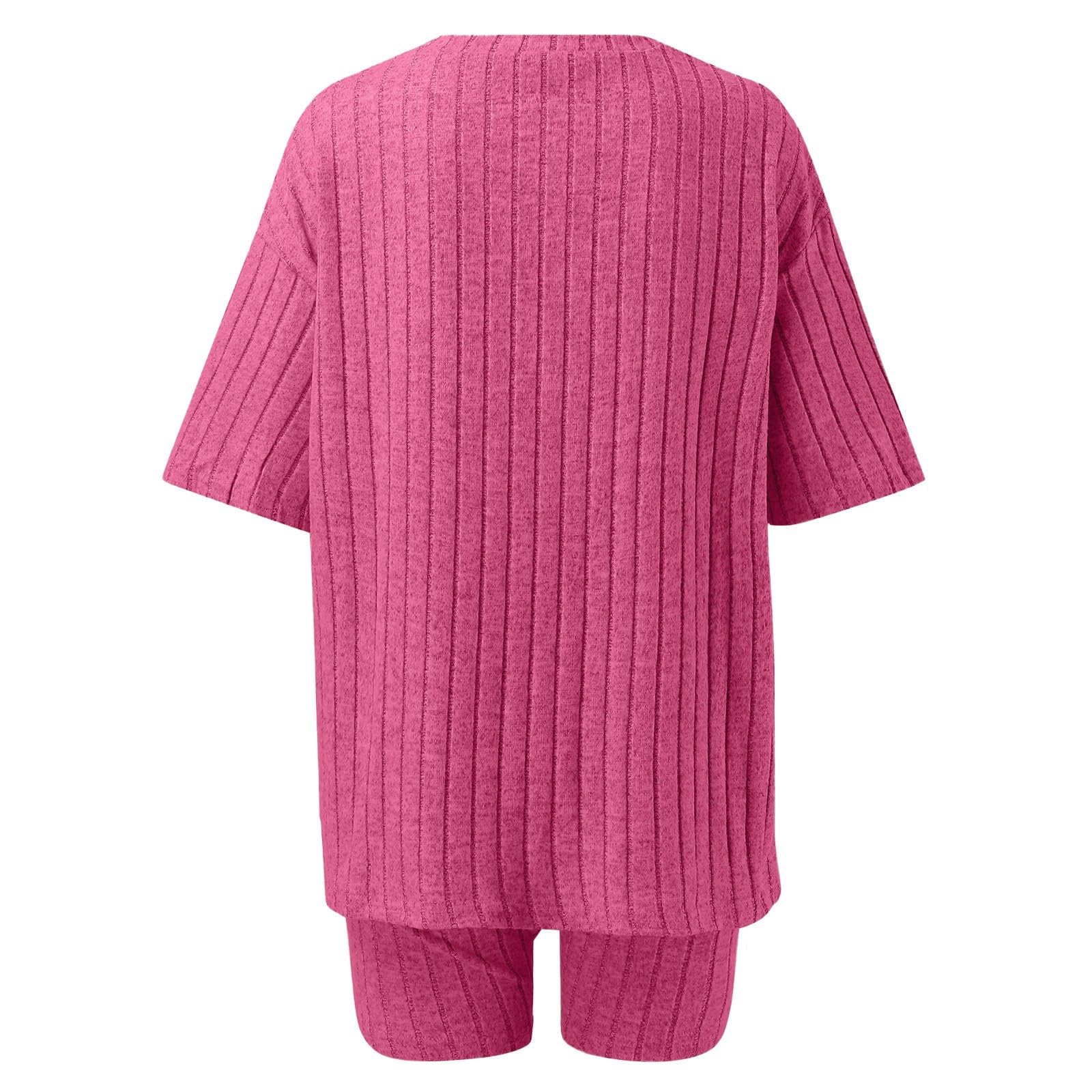 Modisches lässiges einfarbiges Shorts-Set mit Rundhalsausschnitt lockerer Passform für Damen