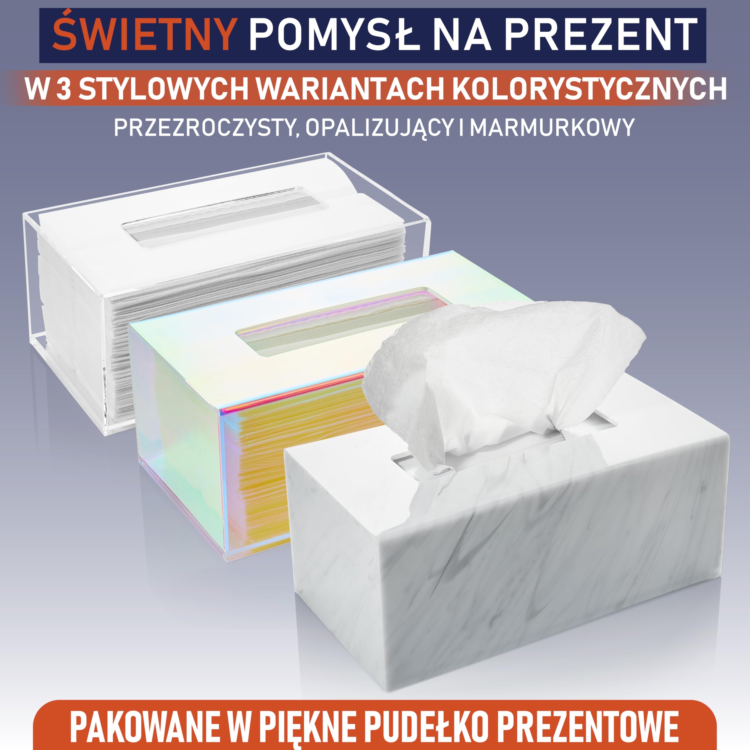 Akrylowy Pojemnik Na Chusteczki – Prostokątny Dozownik Na Chusteczki Higieniczne I Wkłady Suszące. Idealny Do Łazienki, Biurka, Blatu, Toaletki, Sypialni I Stolika Nocnego (Prostokąt, Marmur)