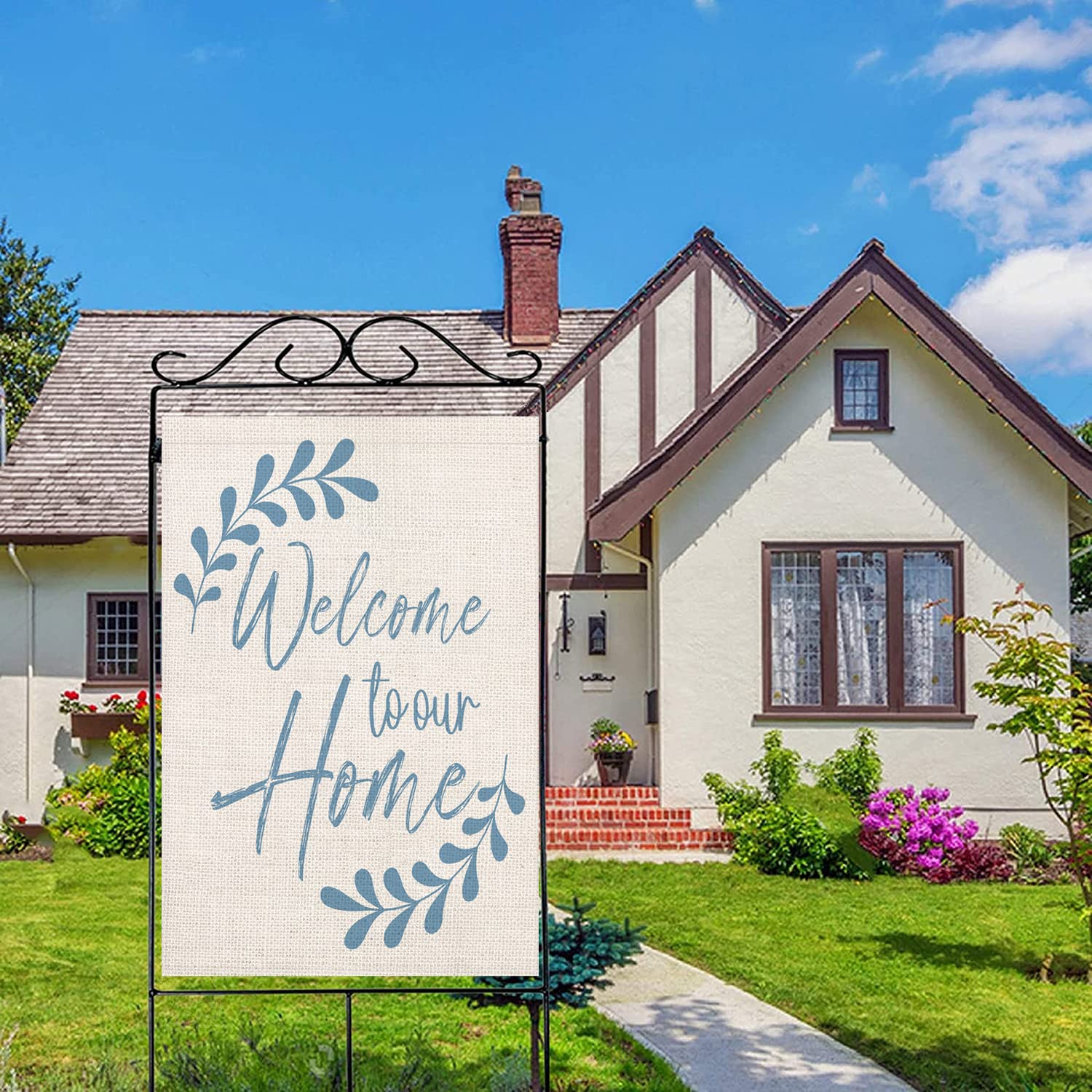 Fukeen Welcome to Our Home ハウスフラッグ 28x40インチ 両面春の葉 ファームハウス 素朴なスイートホ
