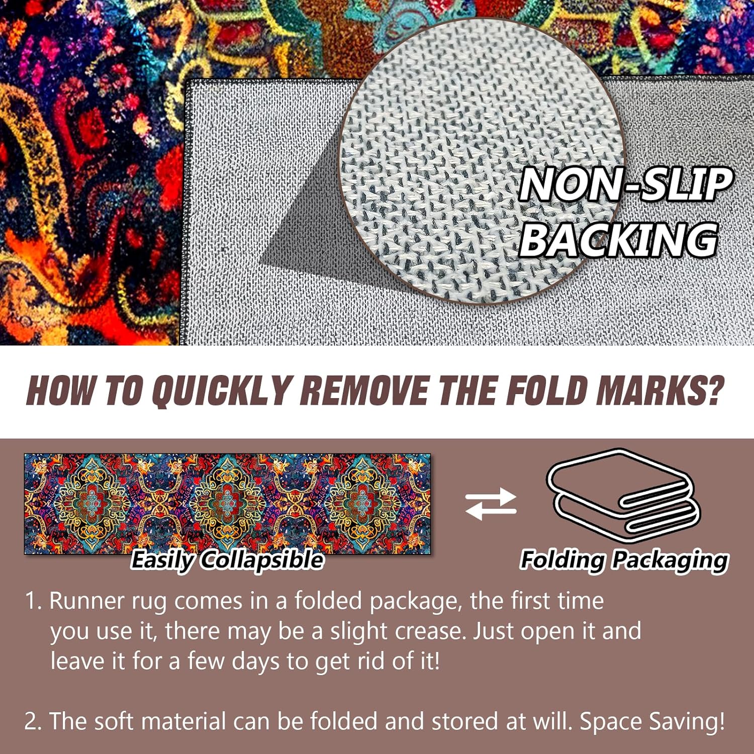 Washable Corridor Runner Rug, Non-Slip Dark Red Hallway Rug Runner with Upgrade Rubber Backing, Stain Resistant Faux Wool Distressed Carpet for Bedroom Kitchen Laundry Corridor Balcony (94.5" x 23.6") - Image 8