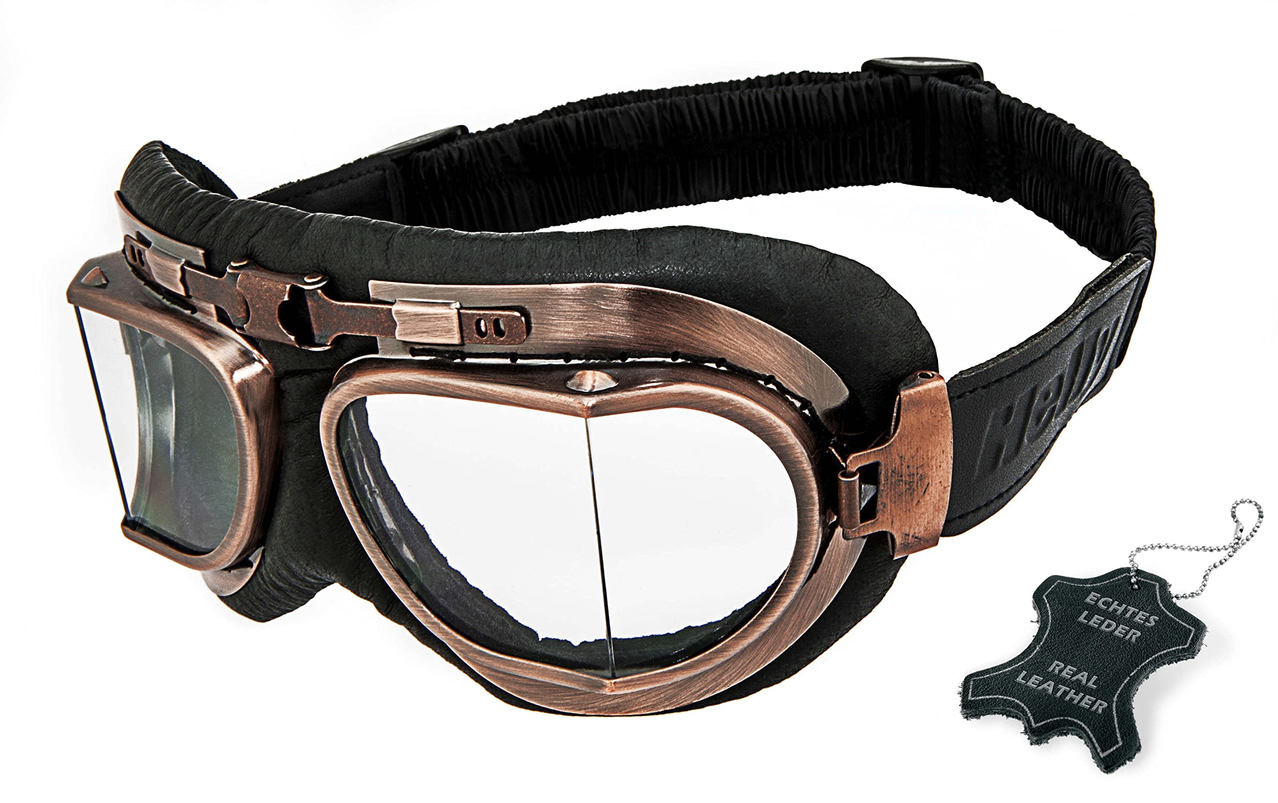 HELLY® - No.1 Bikereyes® | Motorradbrille | echt Leder | beschlagfrei, winddicht, HLT® Kunststoff-Sicherheitsglas nach DIN EN 166 | Motorradbrille: 1410