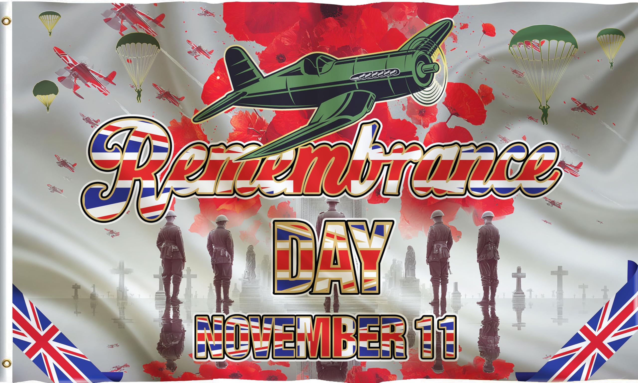 Red Poppy Lest We Forget Remembrance Day Flag Banner Decorations 5ft 3ft Veterans Memorabilia Gifts (Style J)