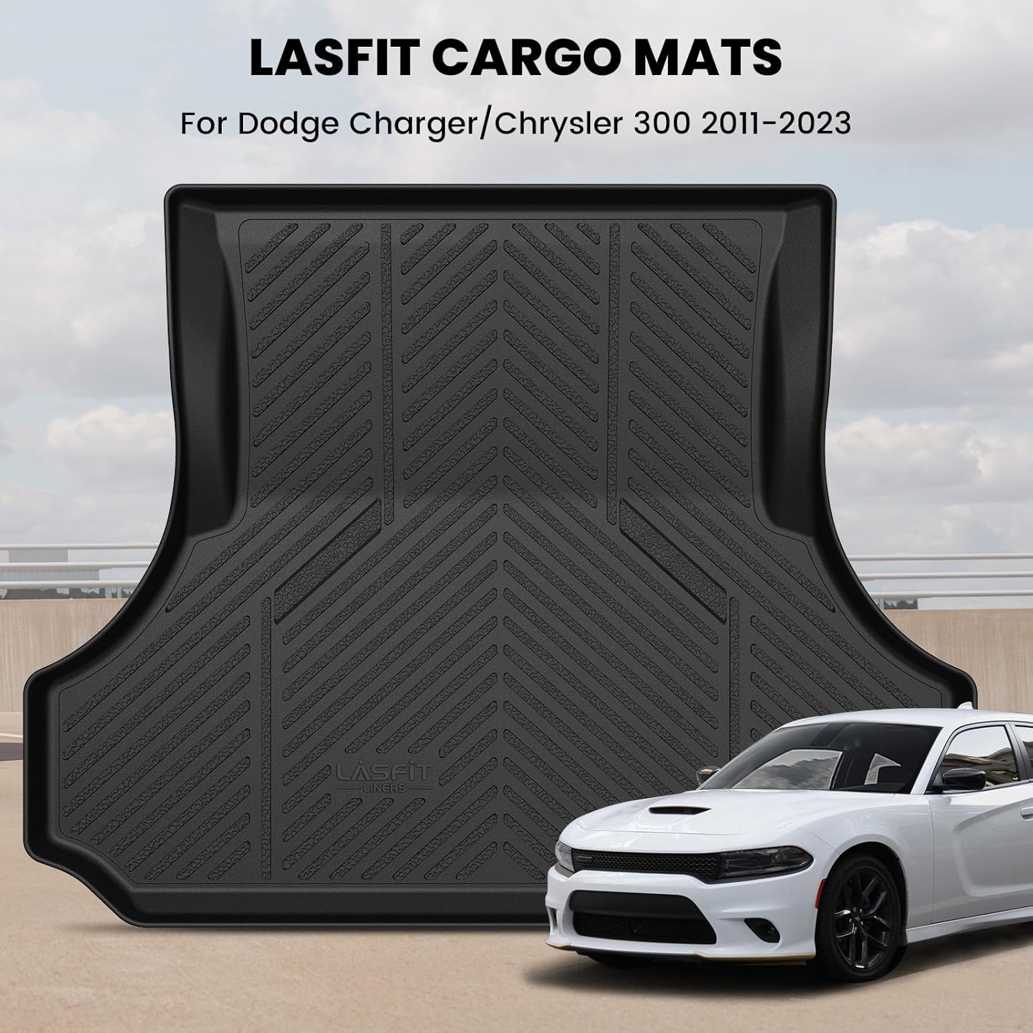 LASFIT Trunk Mat for Dodge Charger 2011-2023, for Chrysler 300 2011-2023, Fit Without Subwoofer, All Weather TPE Custom Fit Car Mats Cargo Liner Cargo Mat, Black - Image 7