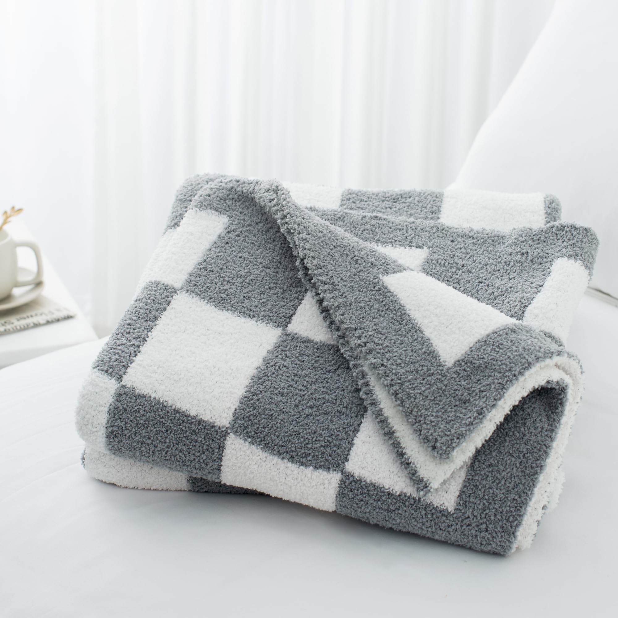 CozeCube Coperta A Scacchi Rosa, Morbida Microfibra Pile, 150x152 Cm, Reversibile, Per Divano E Letto, Decorazione Accogliente