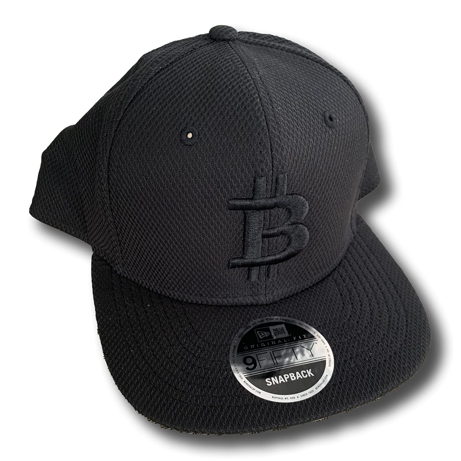 New EraBTC Universe Bitcoin Flat Bill Snapback Moisture Wicking Black Cap with Black 3D Puff Embroidery, One Size-Small