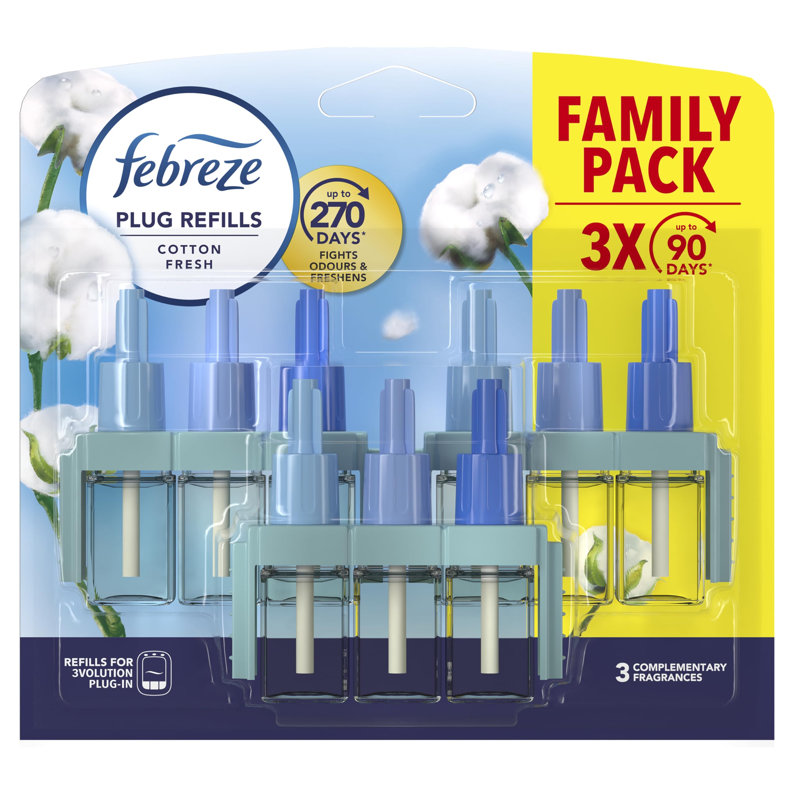 3Volution Air Freshener Plug In Refill 60ML Cotton Fresh, 3 Alternating Scents To Clean Away Odours