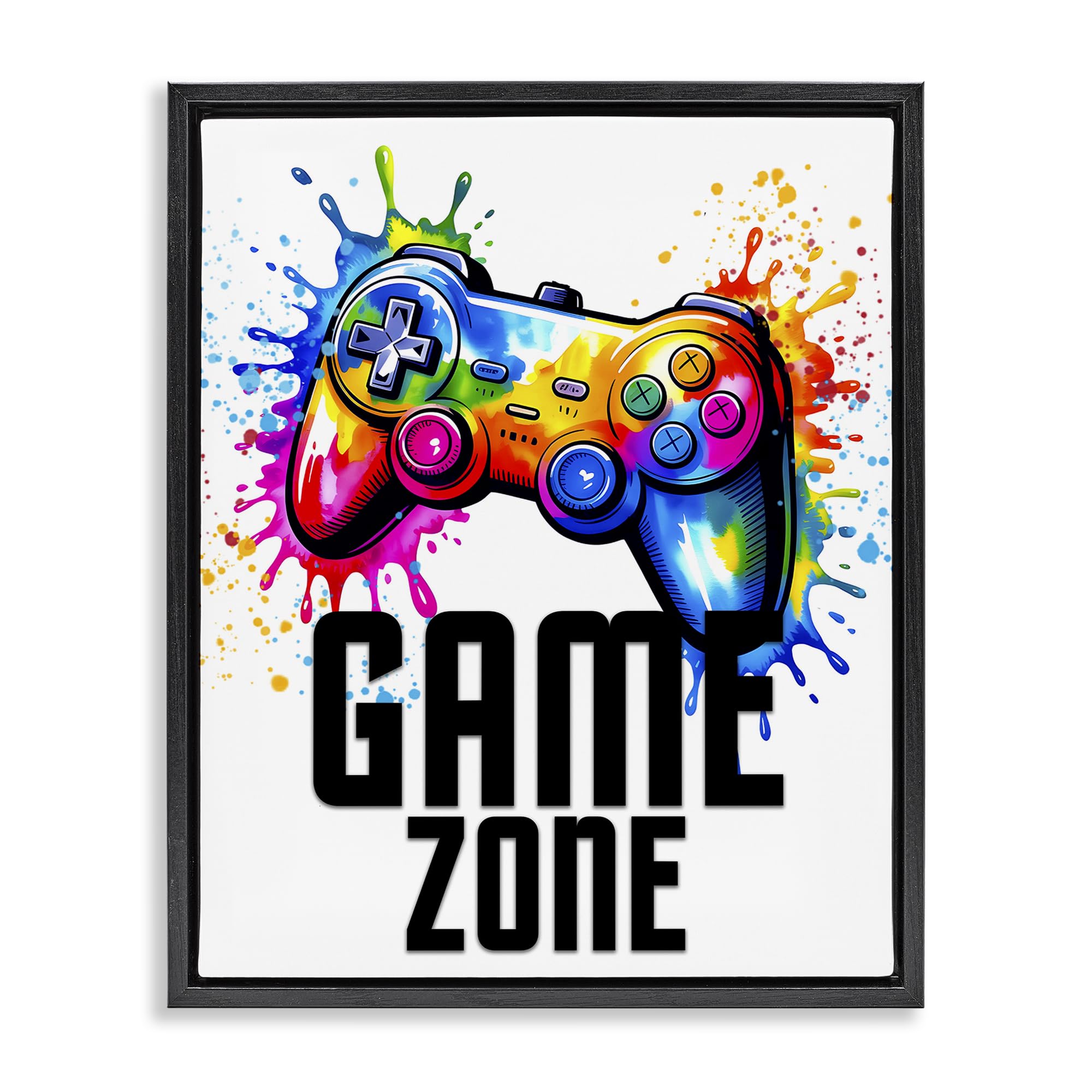 Stupell Industries Jet Black (Matte) 'Game Zone Bright Splash', Floating Frame Canvas Art, Black, 25 X 31 Inches, Easy To Hang And Sturdy, Made In Usa, By Kim Allen