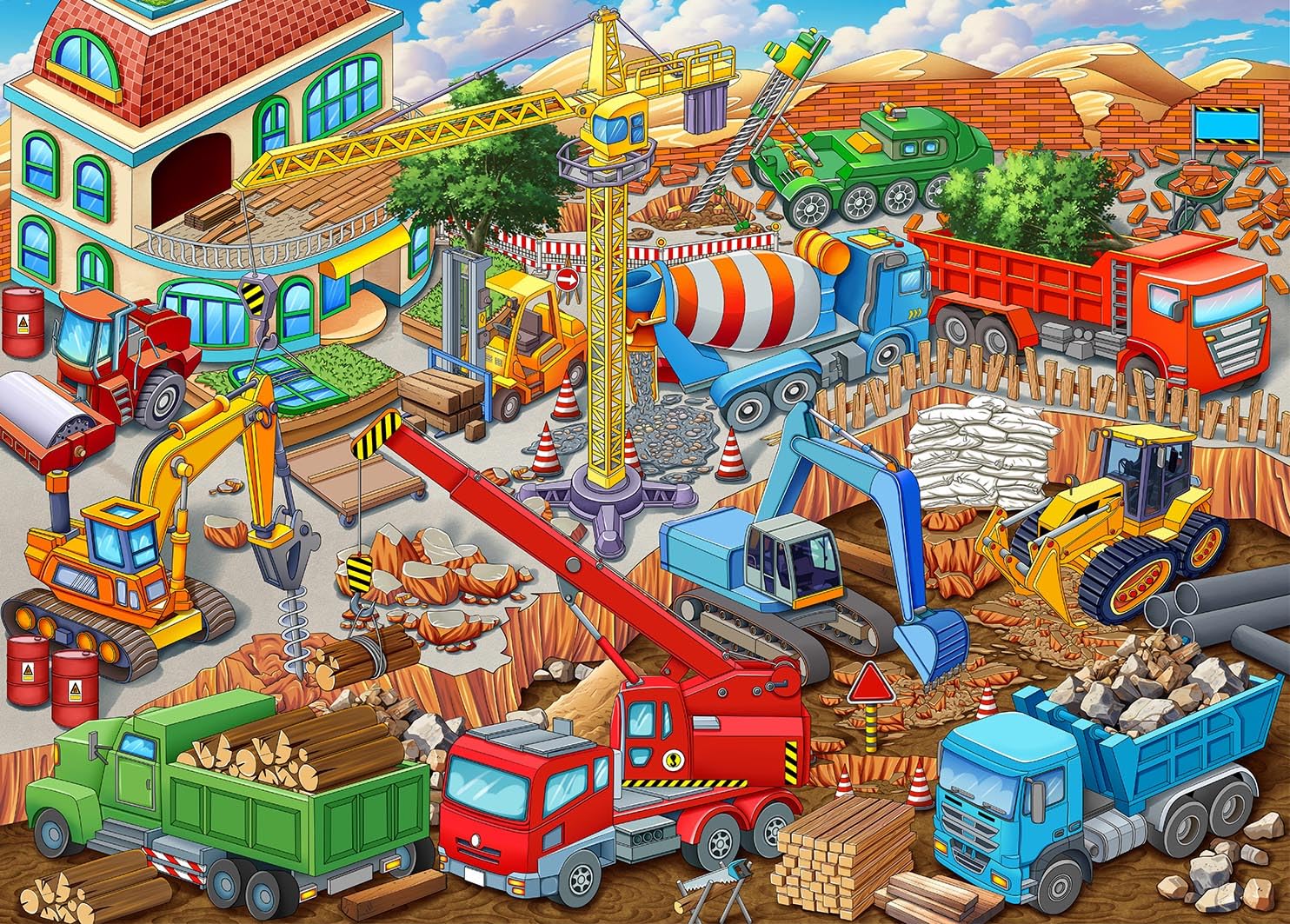 Puzzles for Kids Ages 4-8 6-8 8-10 Year Old - Busy Engineering Vehicle - 100 Pieces Jigsaw Puzzle for Kids 100 Piece Puzzle for Adults Learning Educational Puzzles for Boys Girls