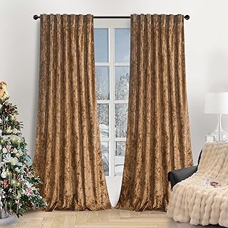 Lux Caramel Crushed Velvet Curtains 2 Panel Set - 84 inches Long Room Da...
