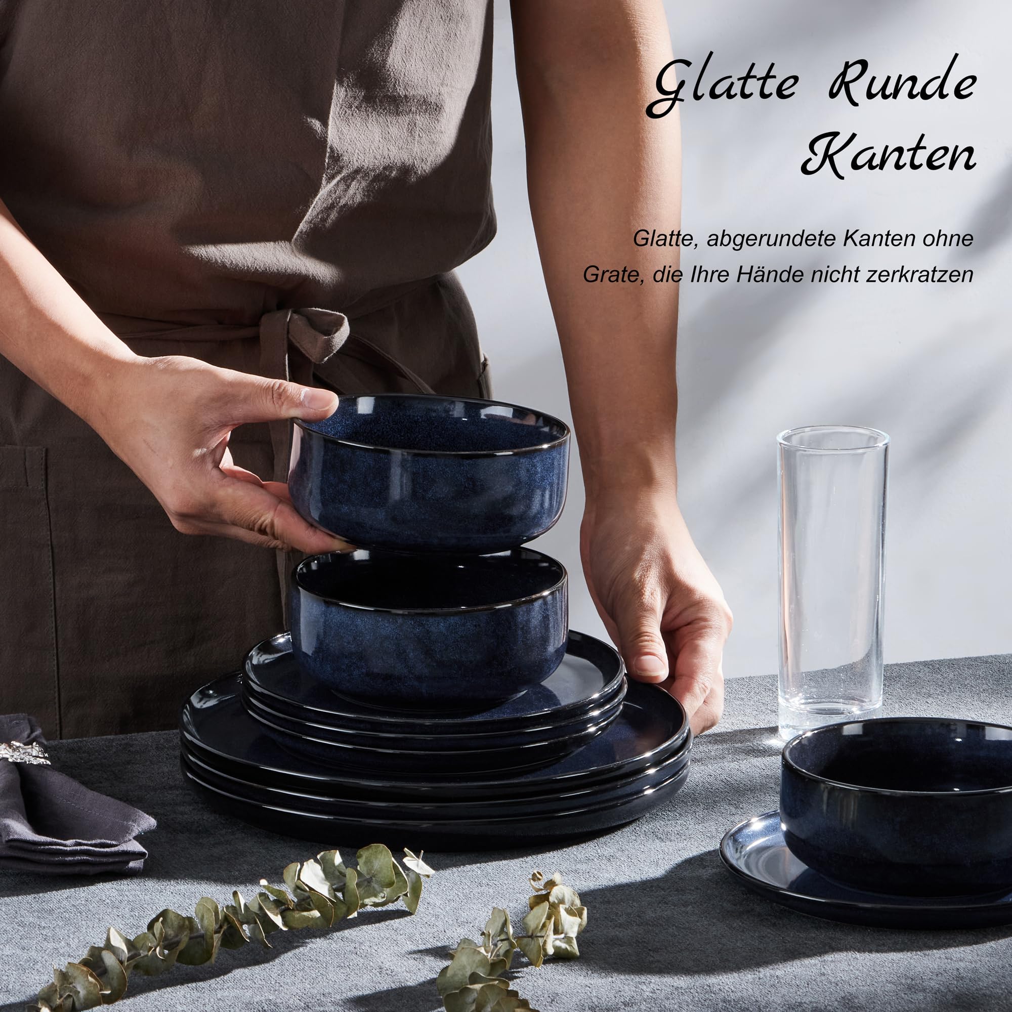 Homikit Geschirrset 6 Personen, 18-tlg Reaktive Steinzeug Geschirr Set Blau