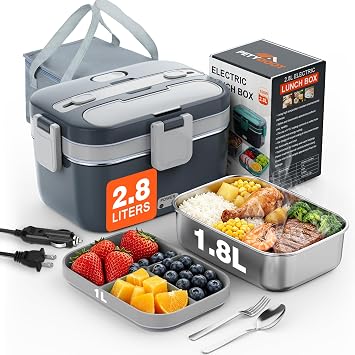 2.8L Electric Heated Lunch Box - 100W Portable Food Warmer for Adults, Leak-Proof & Dishwasher-Safe, Ideal for Car, Truck, Travel, Work, Gift for Men & Women
