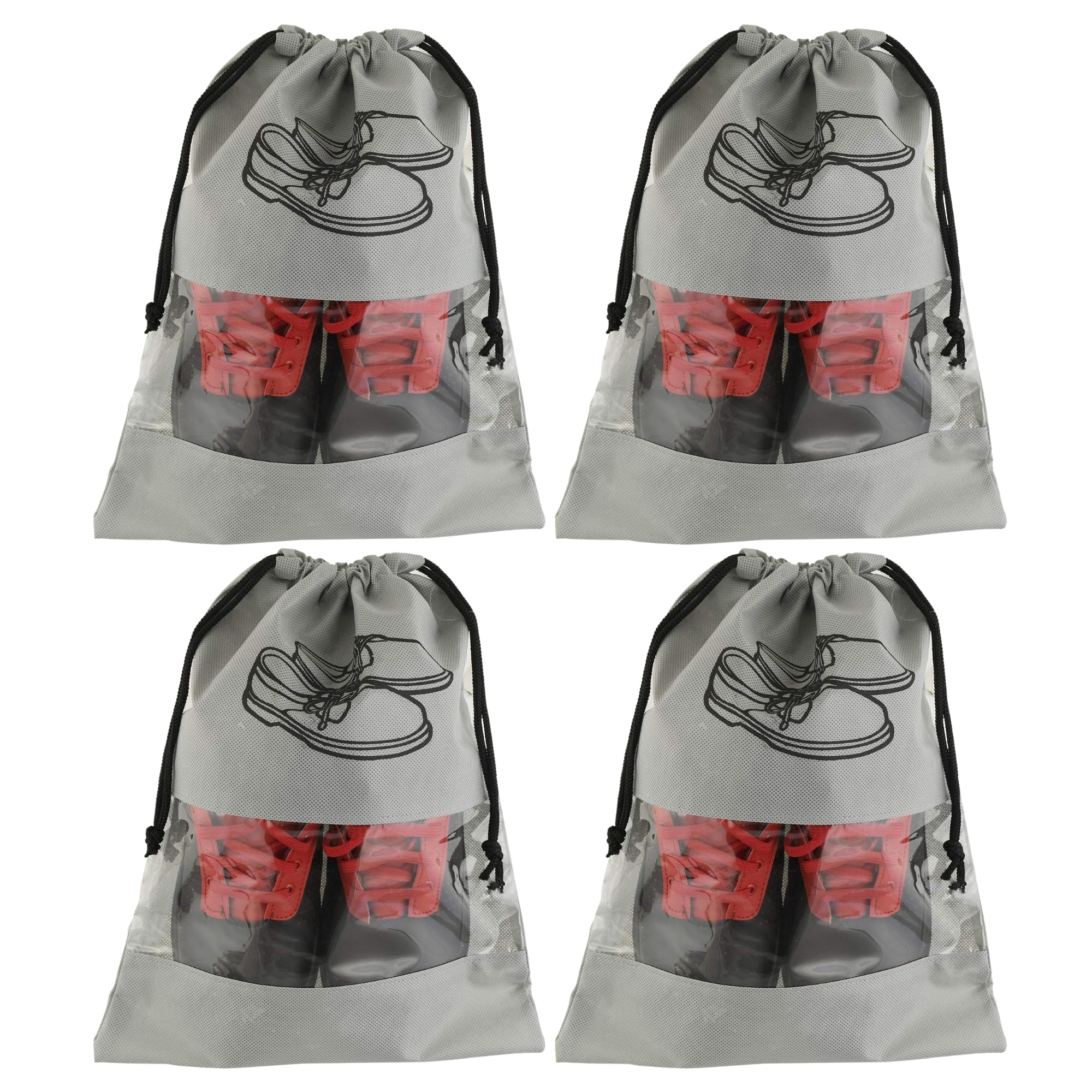 Shoe Cover Storage Bag with Drawstring, Non-Woven Fabric, Transparent Window, Grey | 12 Piece-image-37