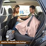 100% Organic Cotton Car Seat Cover 90 x 126 CM Soft Touch with Breathable Canopy Protective Car Seat Cover Baby for All Seasons Lightweight Seat Cover for Infant Travel Comfort (Pink)