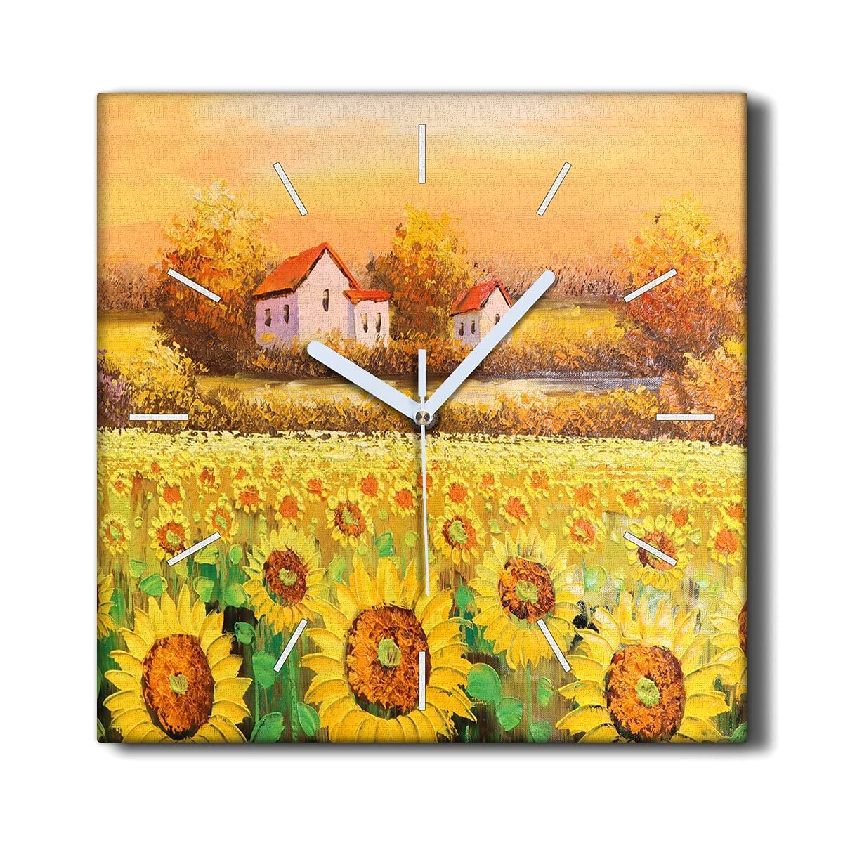 Horloge sur toile 30x30 cm Coloray Arbre Meadow tournesols sans tic-tac pour salon