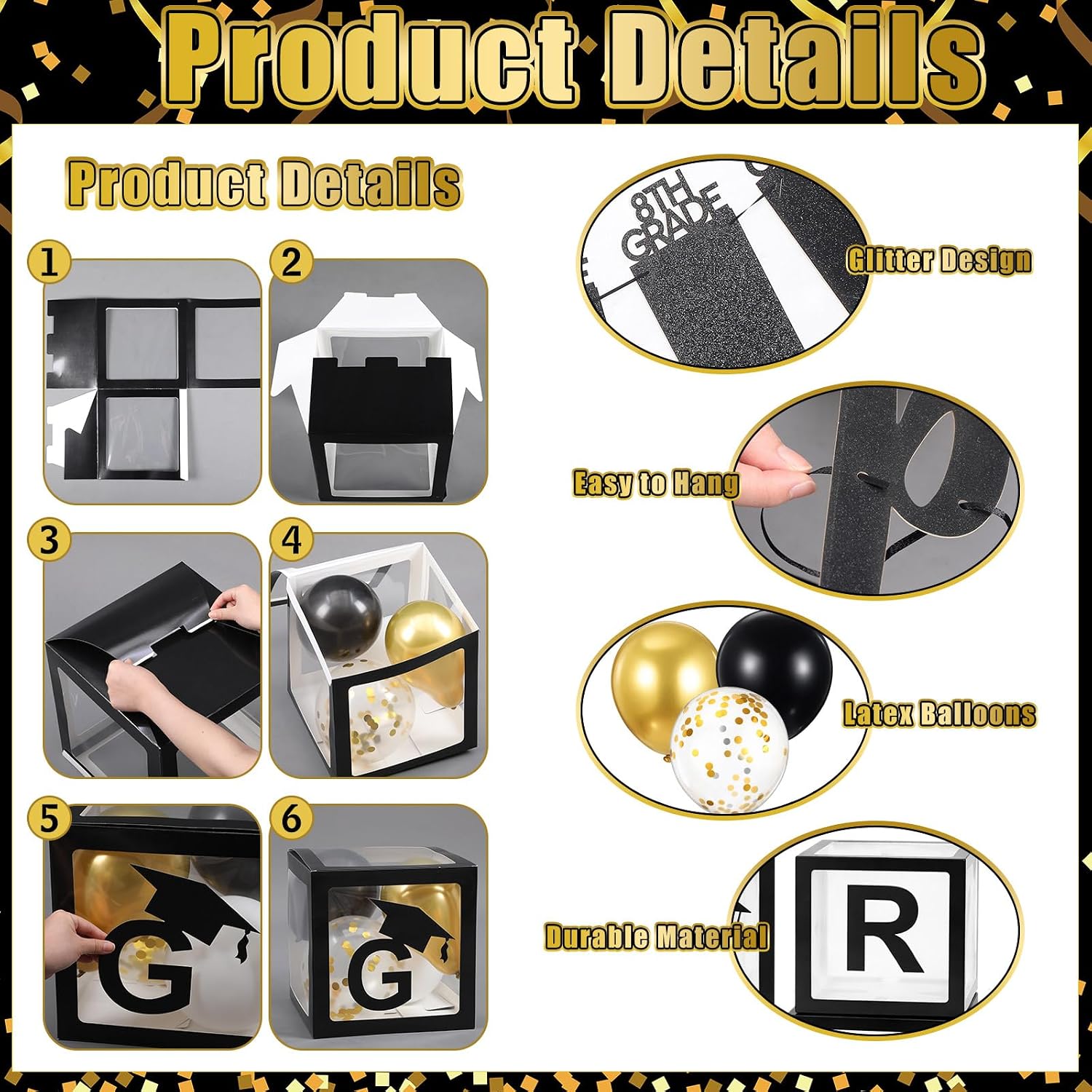 62 Pcs Graduation Party Decorations Set K-12th Grade Graduation Photo Banner Glitter Banner Balloons Grad Box for 2026 Graduate Party Decor Backdrop Supplies