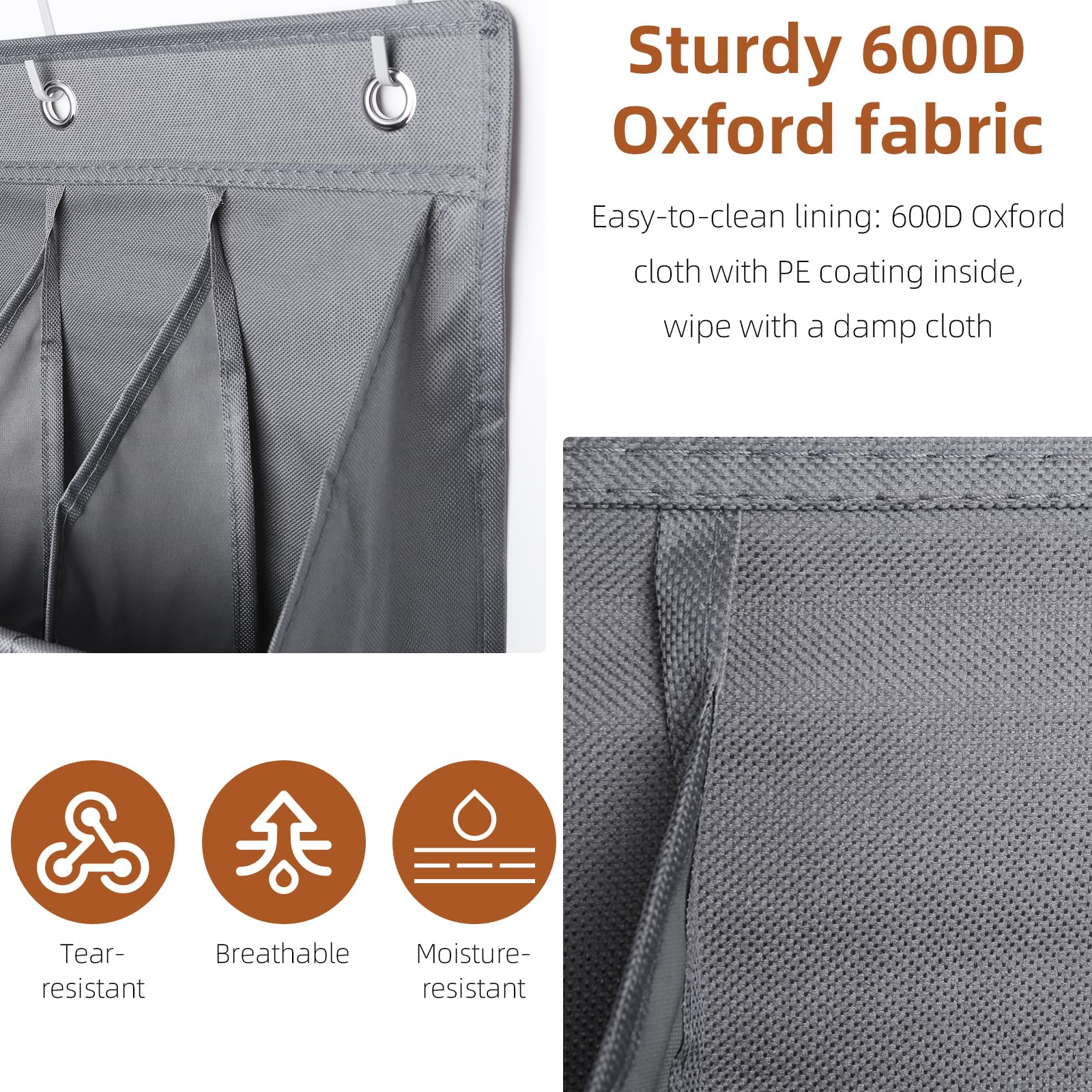 Organizer per scarpe da appendere, con gancio, porta scarpiera con 12 tasche profonde per armadio, organizer da appendere alla porta per campeggio, armadietto, dormitorio e camper, grigio