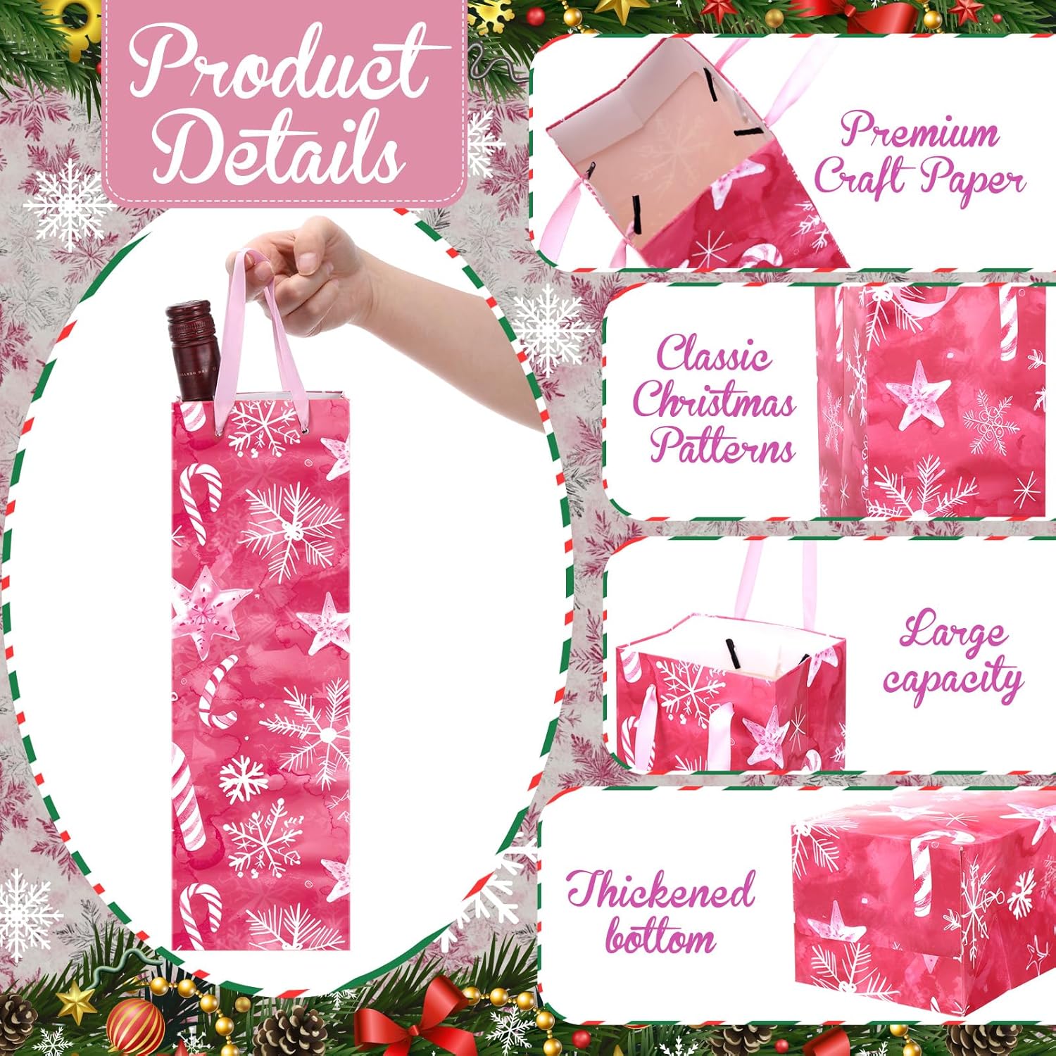 TaoBary 12 Pcs Valentine's Day Wine Bags Valentines Pink Wine Bottle Gift Bags with Handles Paper Gift Bag for Valentine's Day Party Favors Holiday Festival Table Centerpieces Decor - Image 4