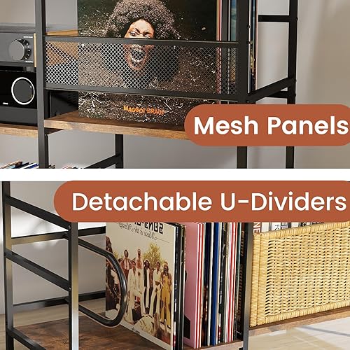 Miniatura 3 de Soporte para tocadiscos, mesa de 3 niveles con soporte para discos de vinilo de hasta 300 álbumes, soporte multimedia, gabinete estéreo, mesa de