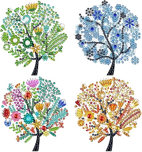 Miniatura 1 de 4 Pcs 5D Diamond Art Bookmarks with Tassel Pendant and Bookmarks 4 Season Trees Diamond Art Painting Accessories Beautiful DIY Crafts for Adults