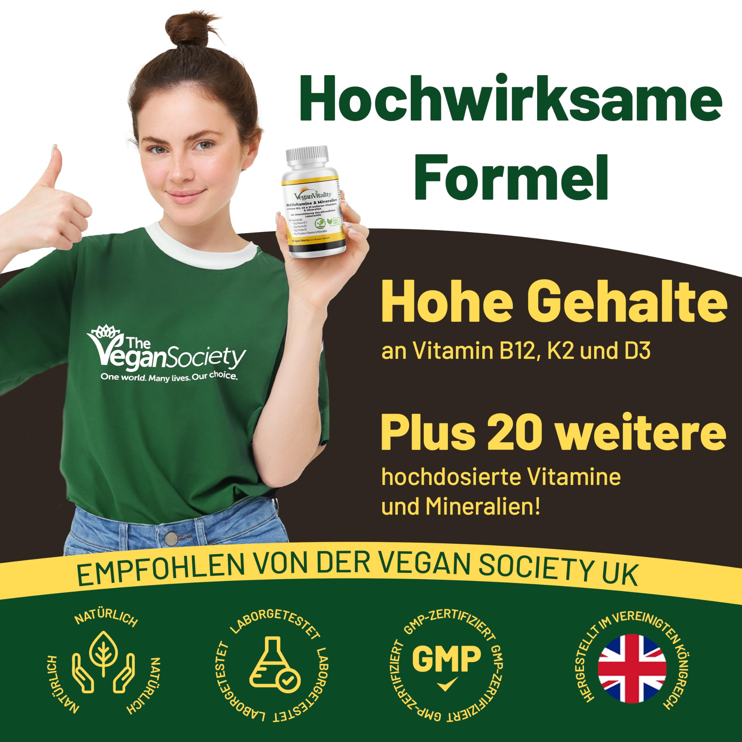 Vegan Multivitamin Tabletten hochdosiert - Vitamin b12 vegan & Eisen. 180 Multivitamin Tabletten Nahrungsergänzungsmittel - 6 Monate Vegan & Vegetarier - Alle Vitamine in einer Tablette