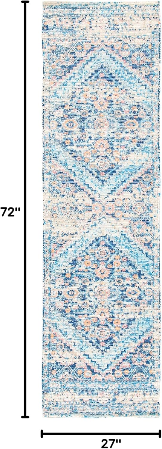 SAFAVIEH Saffron Collection Runner Rug - 2'3" x 6', Blue & Turquoise, Handmade Boho Chic Distressed Cotton, Ideal for High Traffic Areas in Living Room, Bedroom (SFN577A)