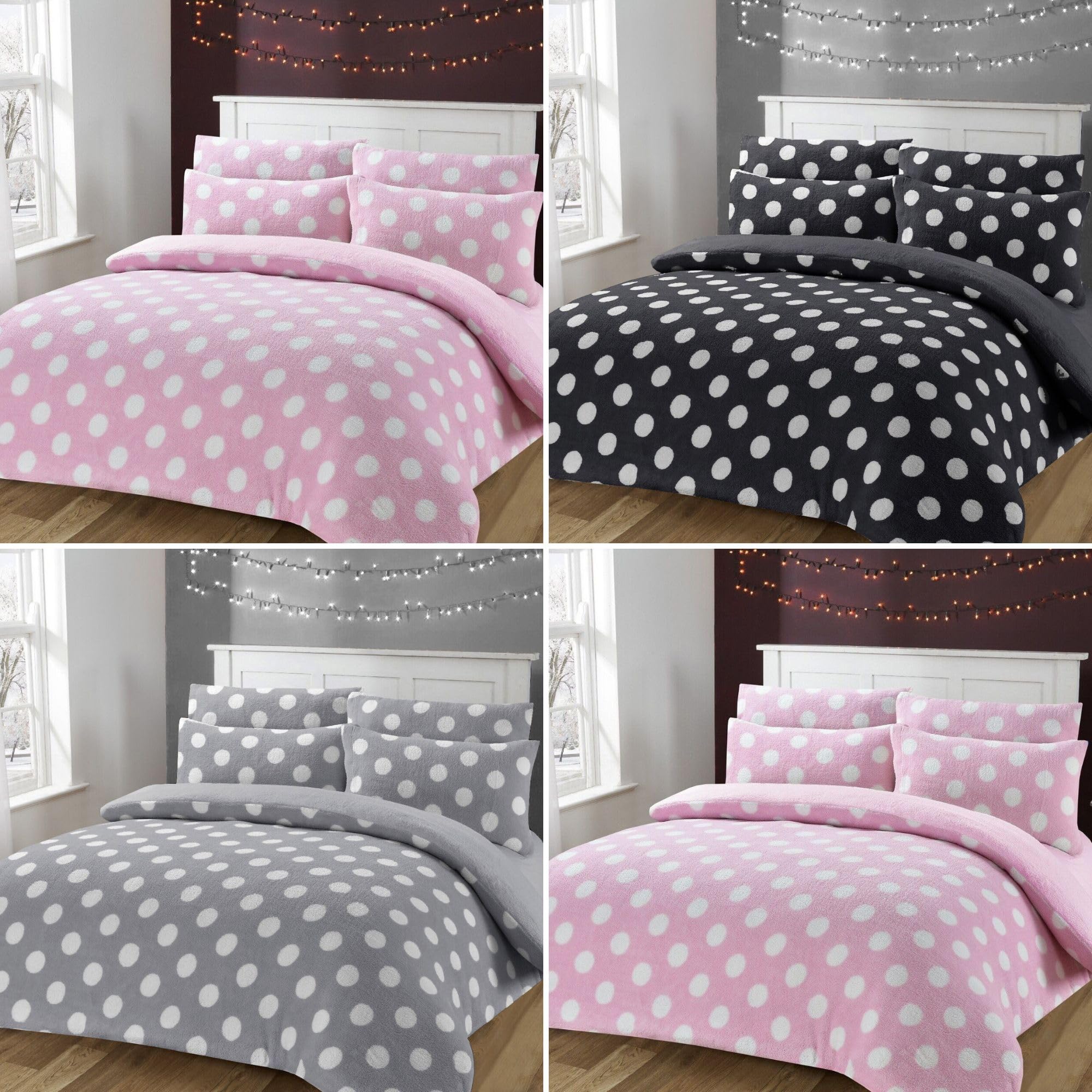 Luxury Teddy Fleece Duvet Cover Polka Dot Bedding Sets, Hypoallergenic Fluffy Warm Quilt Linen Covers Set with 1 Pillowcase (Single 137 x 200 cm, Pink)