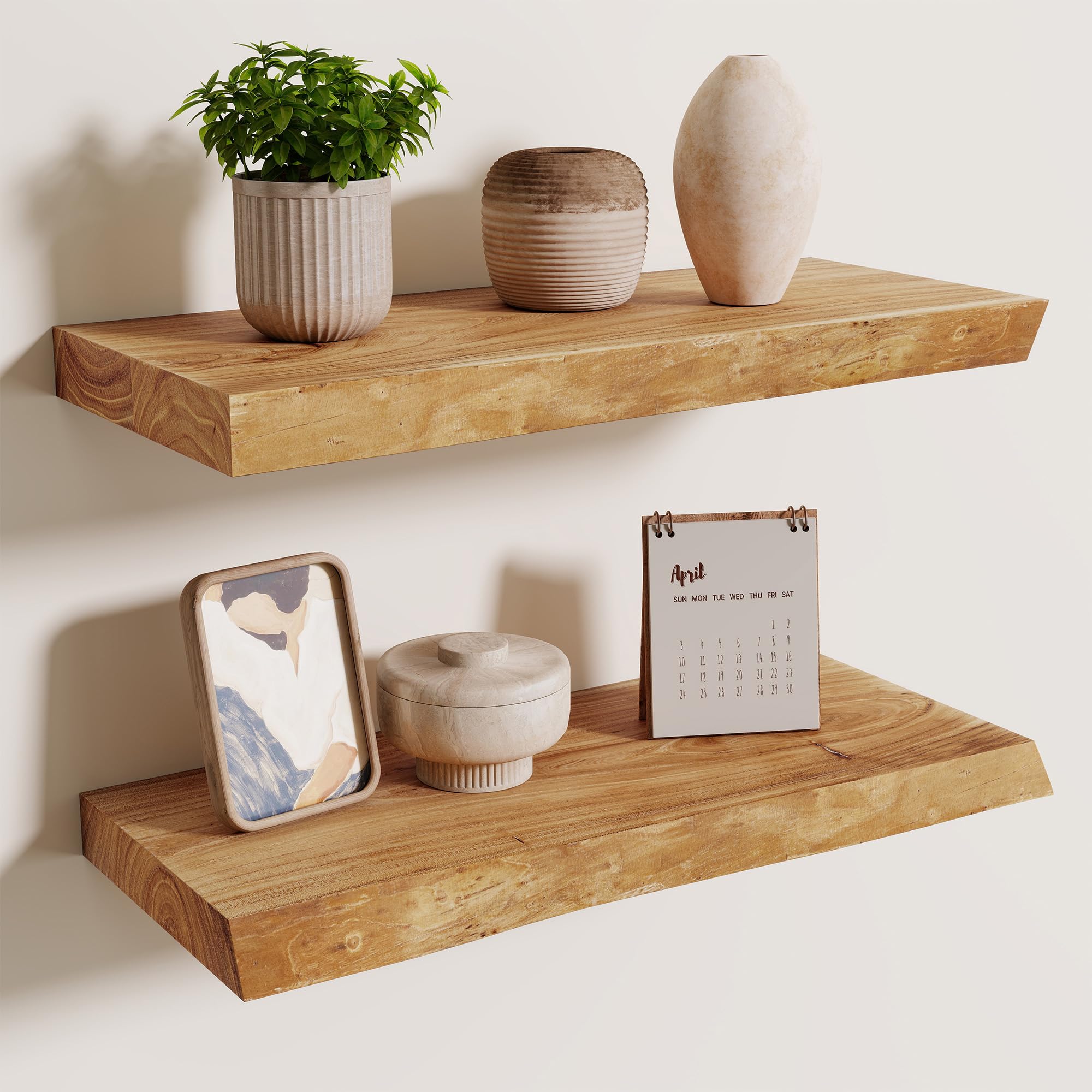 Live Edge Floating Shelves - Natural Elm Wood, 18"